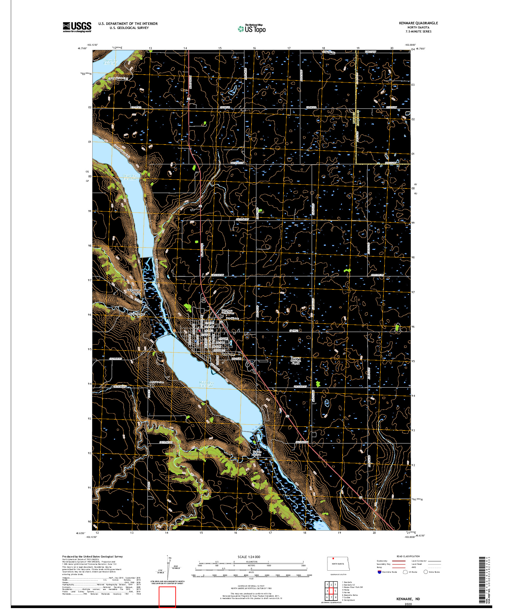 USGS US TOPO 7.5-MINUTE MAP FOR KENMARE, ND 2020
