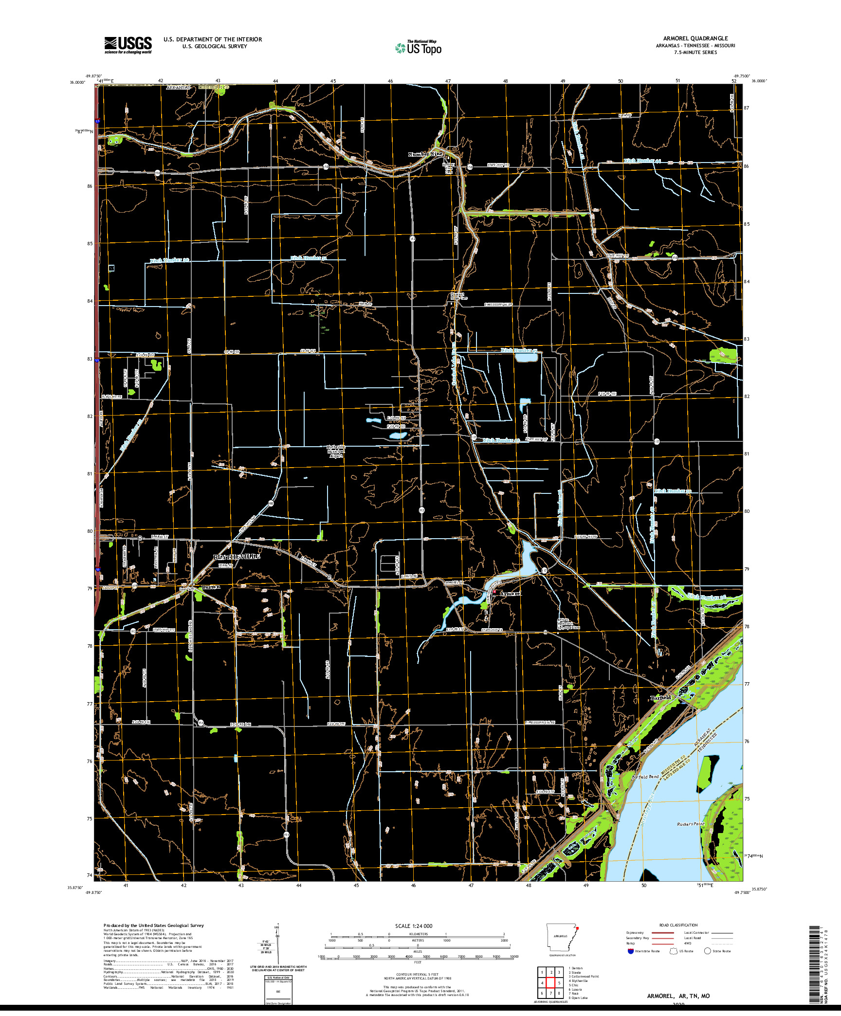 USGS US TOPO 7.5-MINUTE MAP FOR ARMOREL, AR,TN,MO 2020