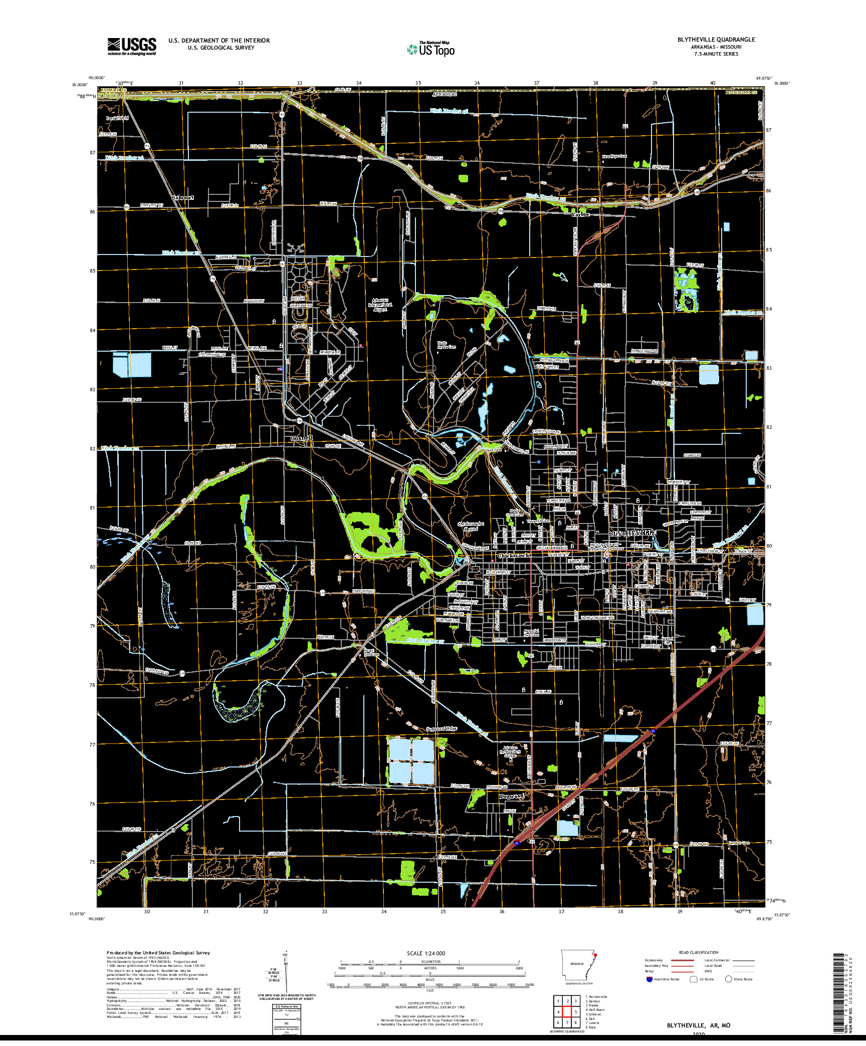 USGS US TOPO 7.5-MINUTE MAP FOR BLYTHEVILLE, AR,MO 2020