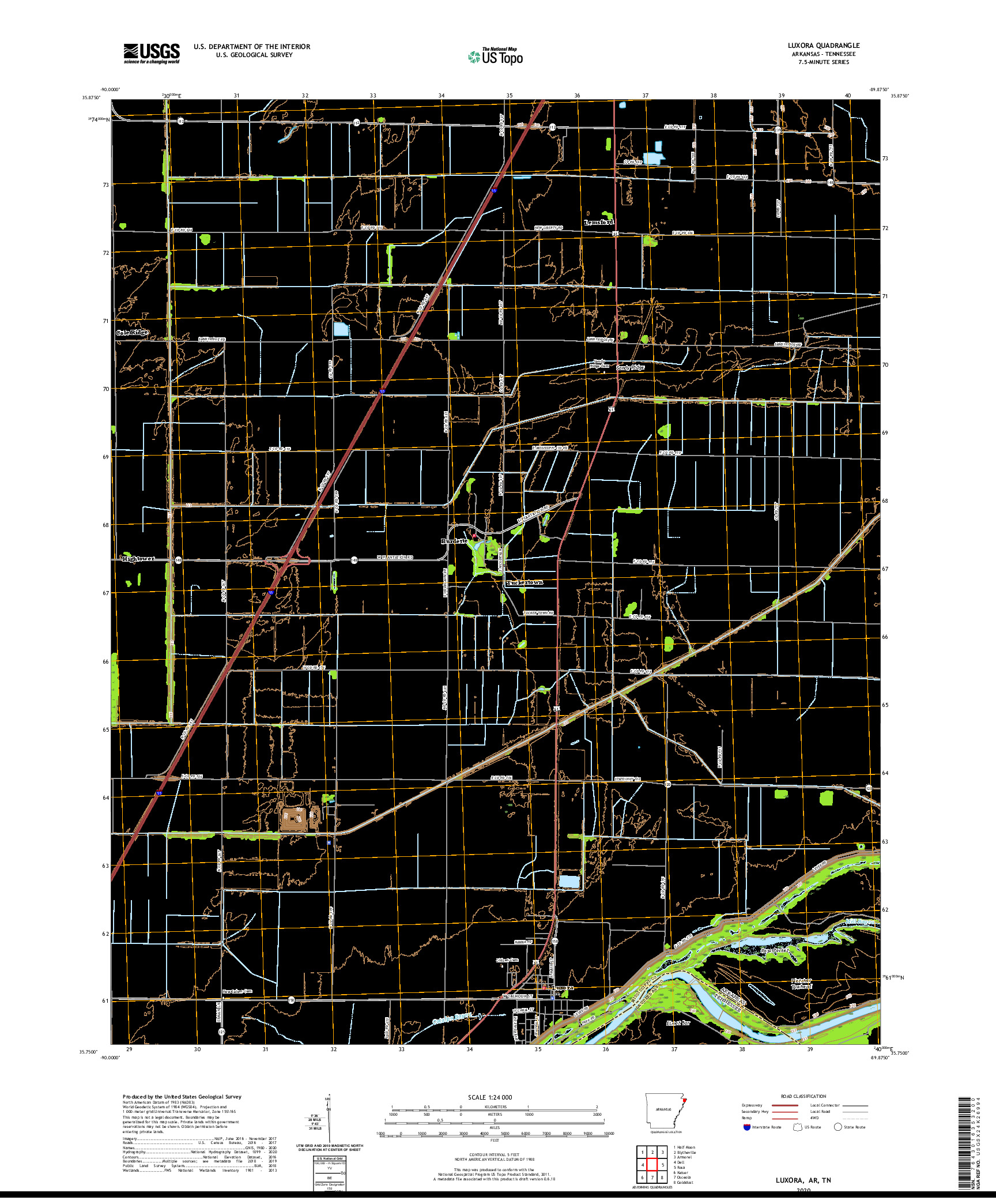 USGS US TOPO 7.5-MINUTE MAP FOR LUXORA, AR,TN 2020