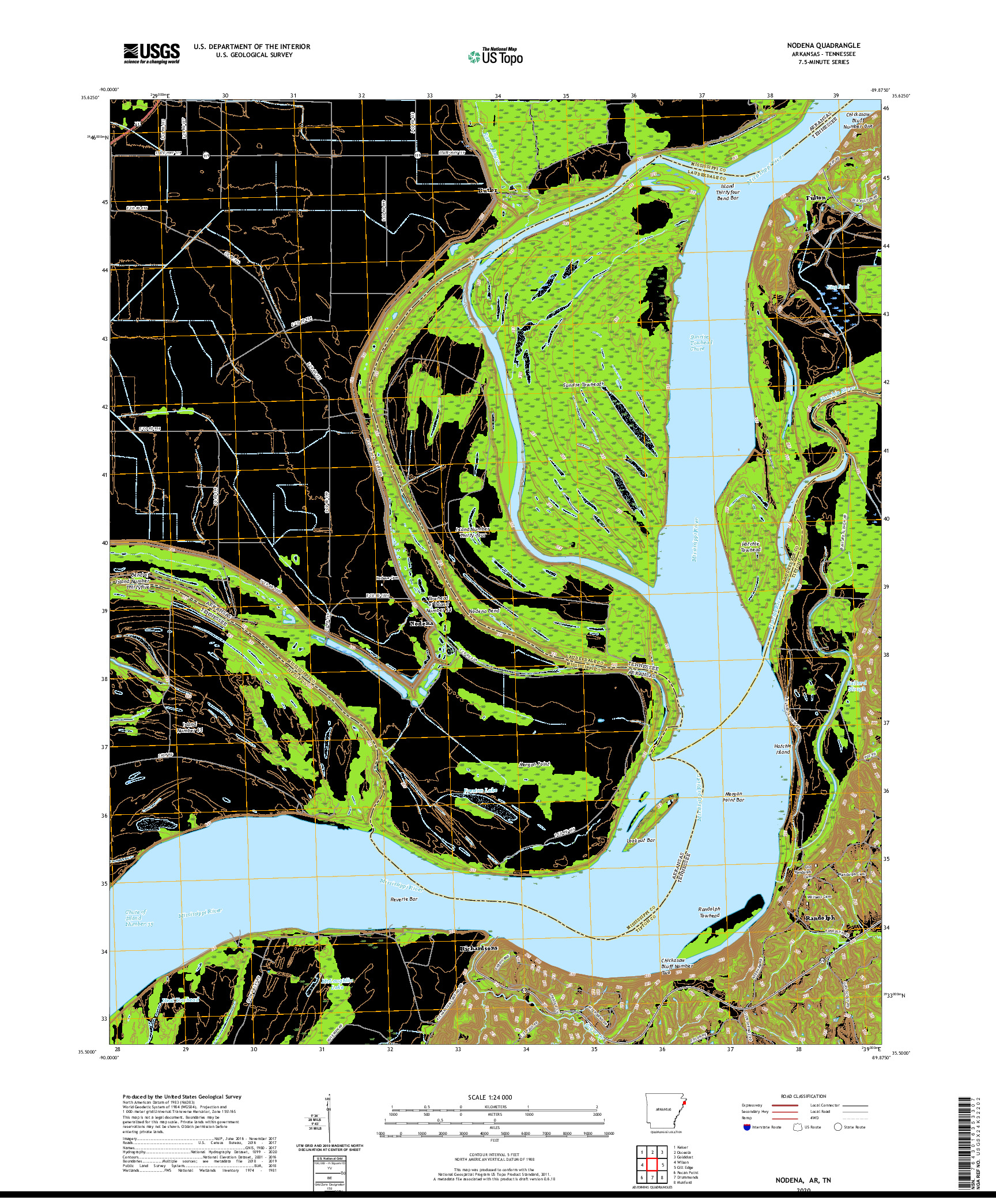 USGS US TOPO 7.5-MINUTE MAP FOR NODENA, AR,TN 2020