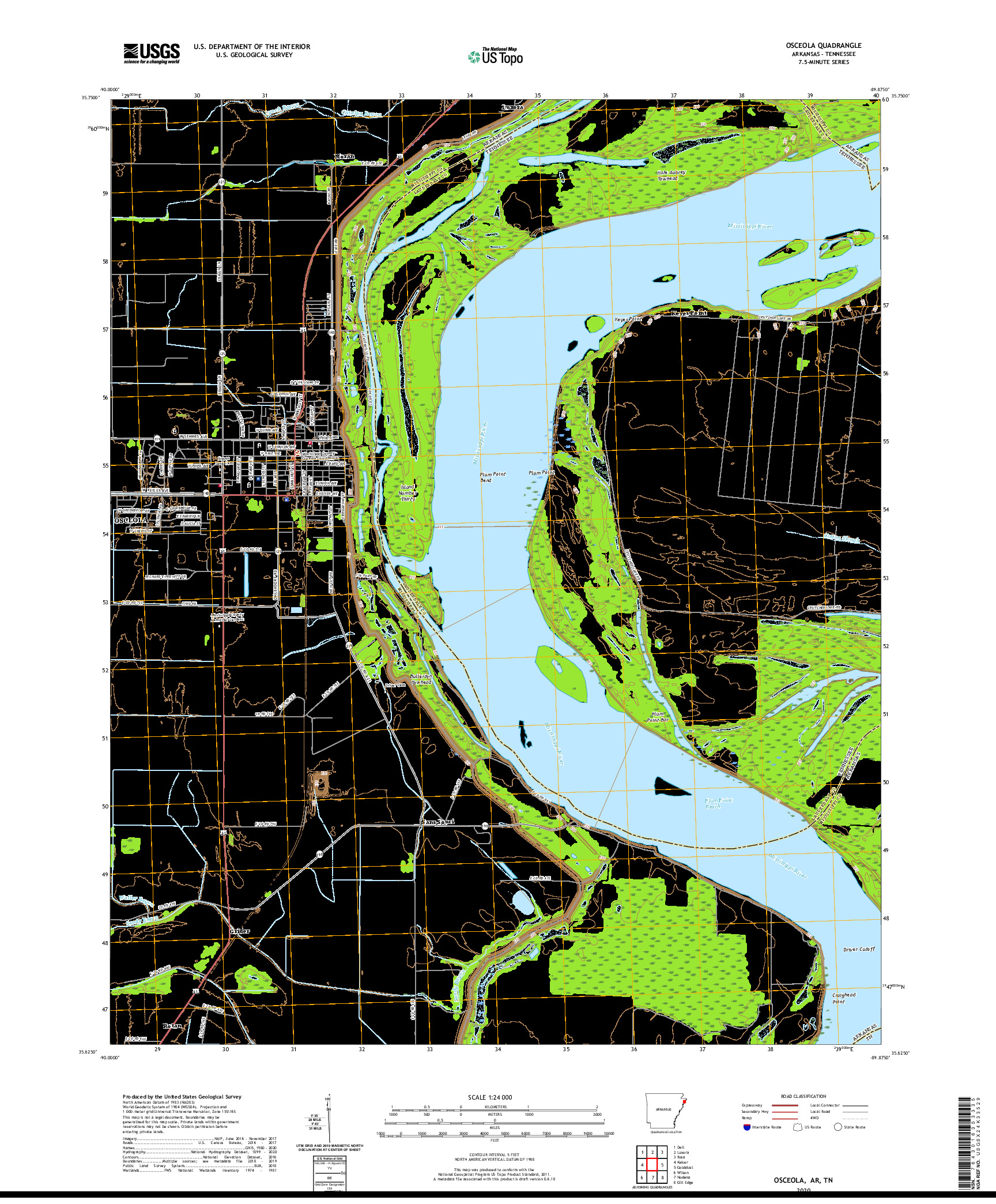 USGS US TOPO 7.5-MINUTE MAP FOR OSCEOLA, AR,TN 2020