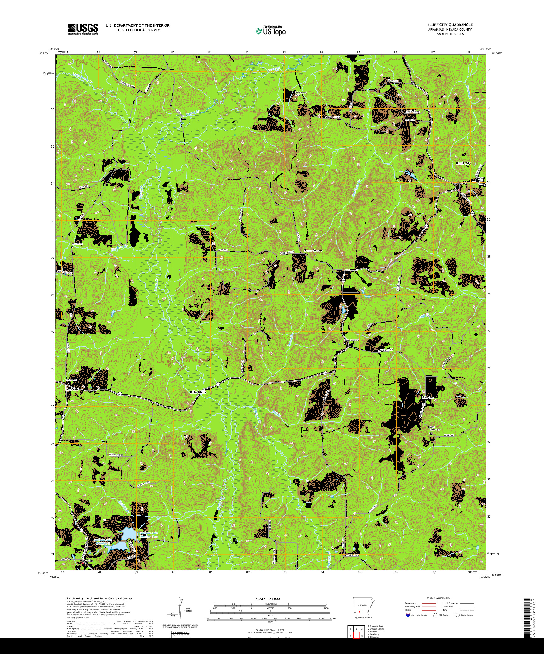 USGS US TOPO 7.5-MINUTE MAP FOR BLUFF CITY, AR 2020