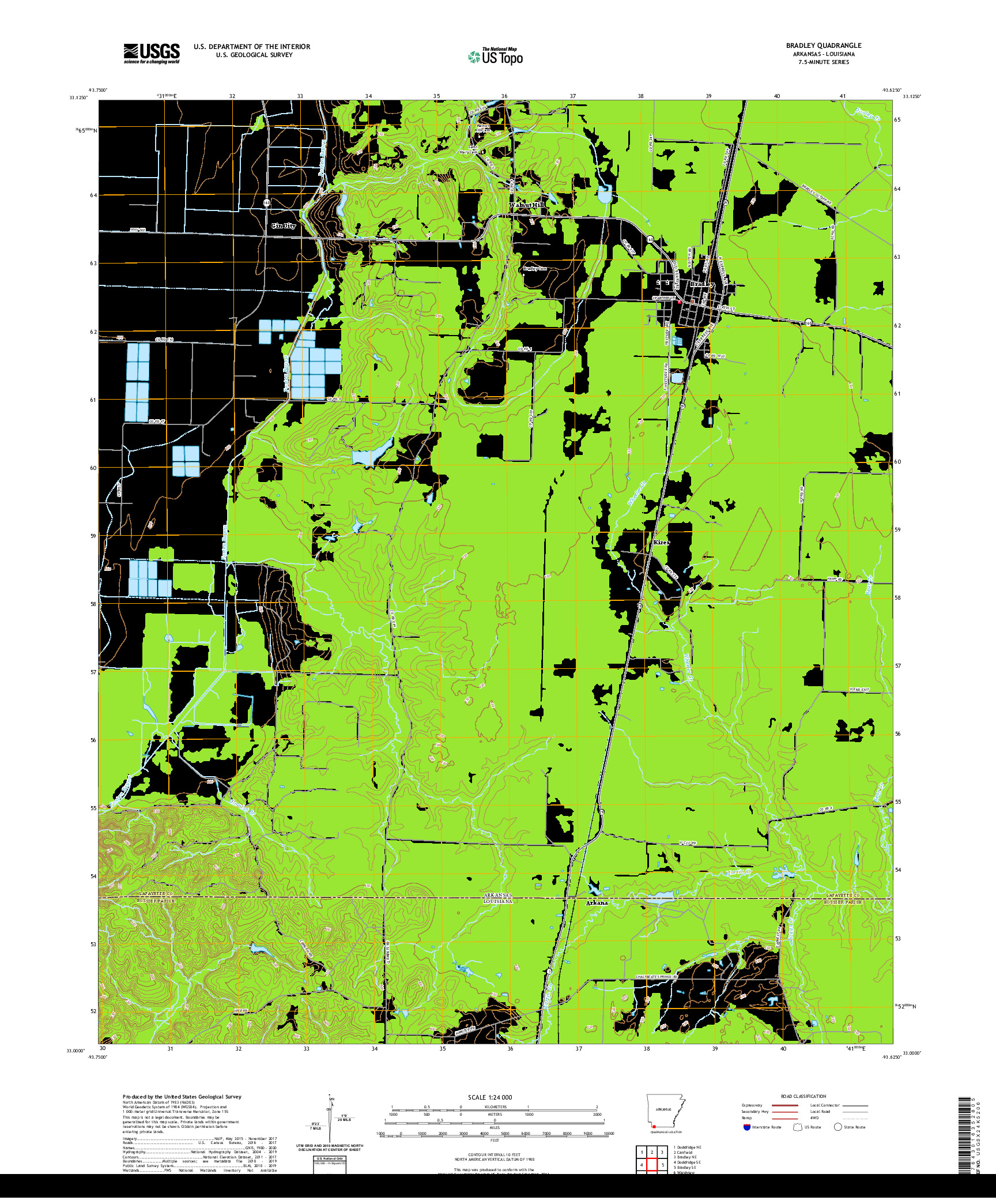 USGS US TOPO 7.5-MINUTE MAP FOR BRADLEY, AR,LA 2020