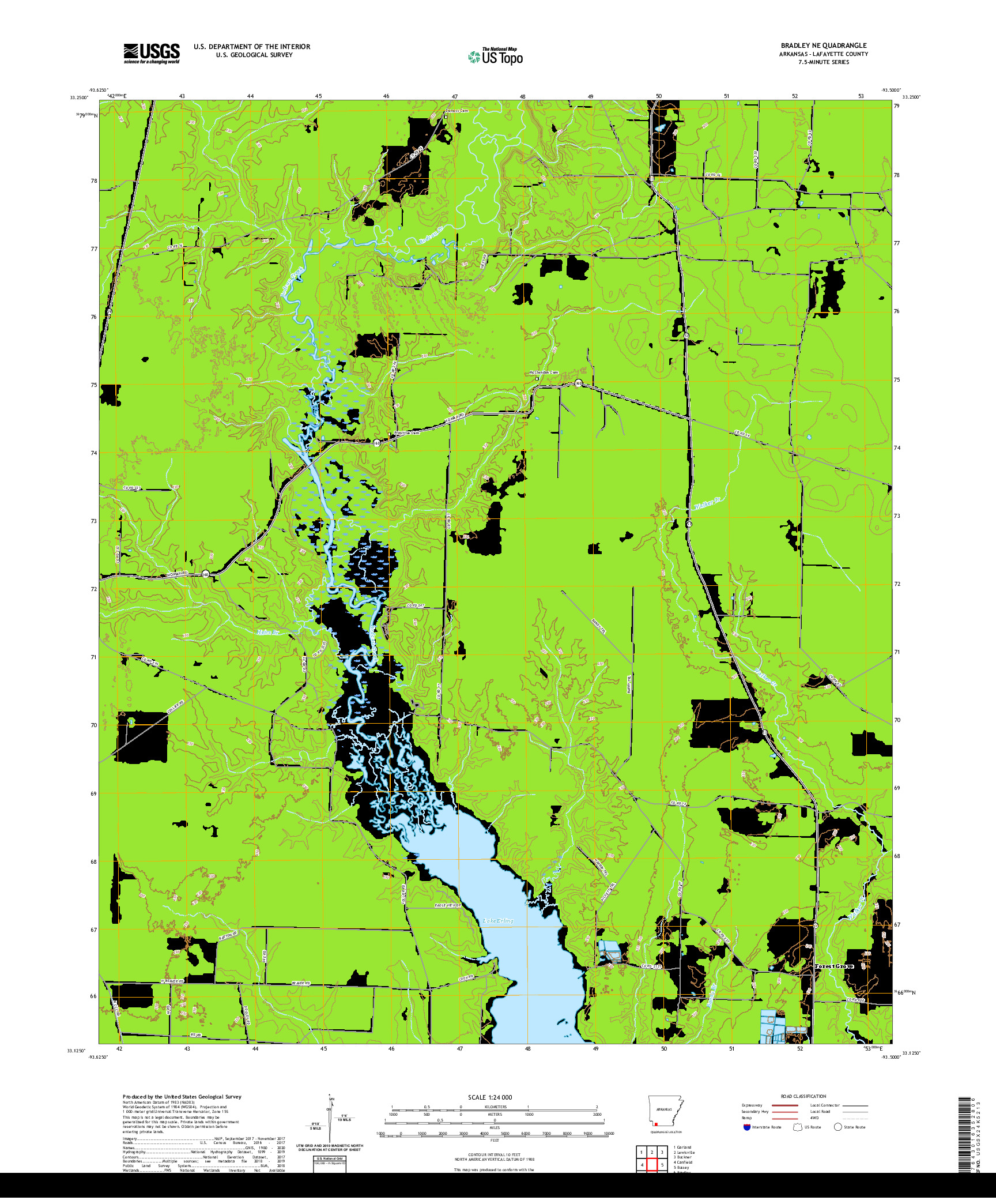 USGS US TOPO 7.5-MINUTE MAP FOR BRADLEY NE, AR 2020