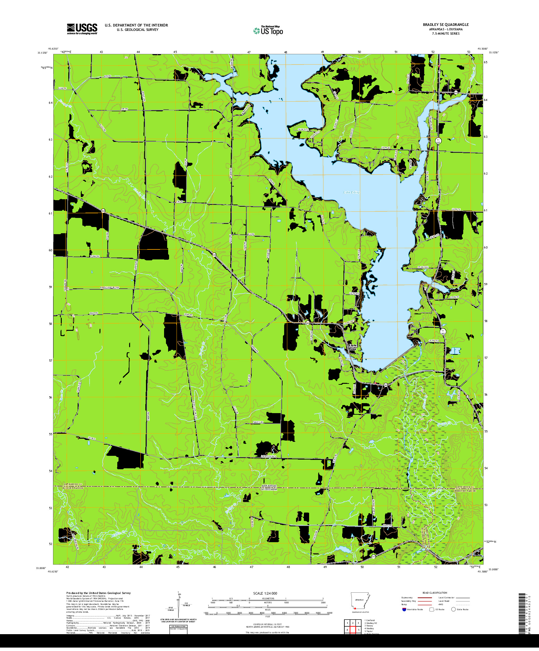 USGS US TOPO 7.5-MINUTE MAP FOR BRADLEY SE, AR,LA 2020