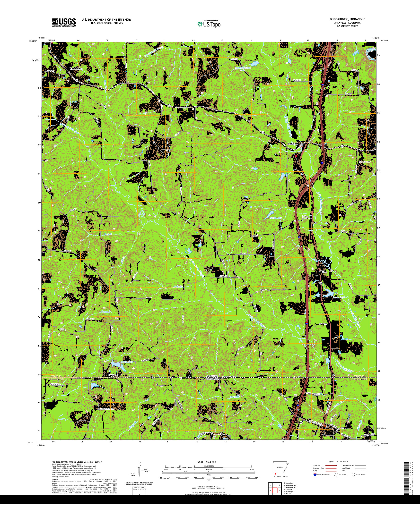 USGS US TOPO 7.5-MINUTE MAP FOR DODDRIDGE, AR,LA 2020