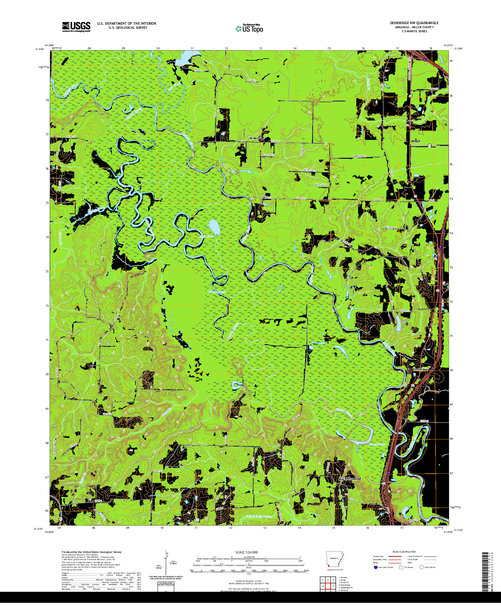 USGS US TOPO 7.5-MINUTE MAP FOR DODDRIDGE NW, AR 2020