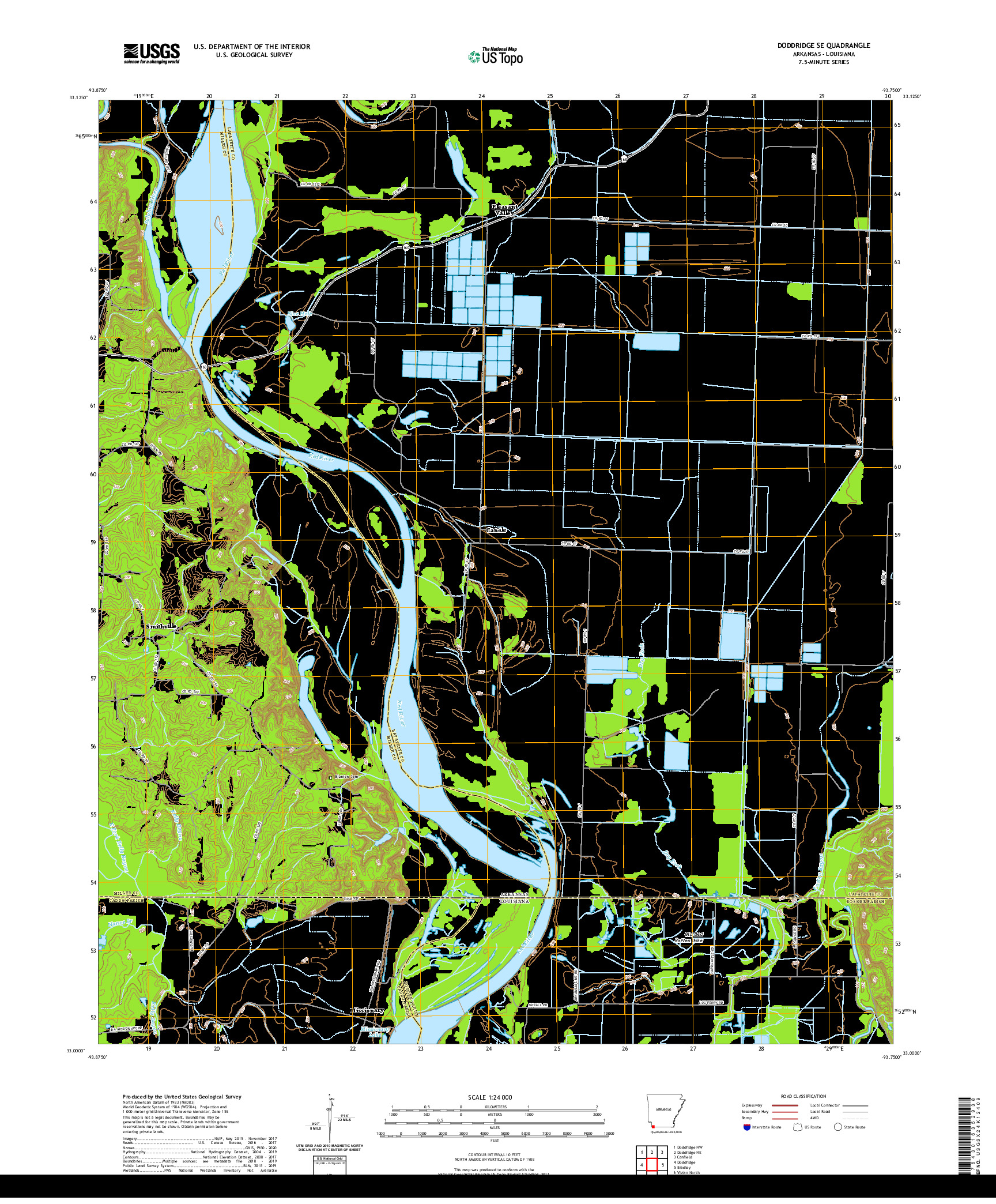 USGS US TOPO 7.5-MINUTE MAP FOR DODDRIDGE SE, AR,LA 2020