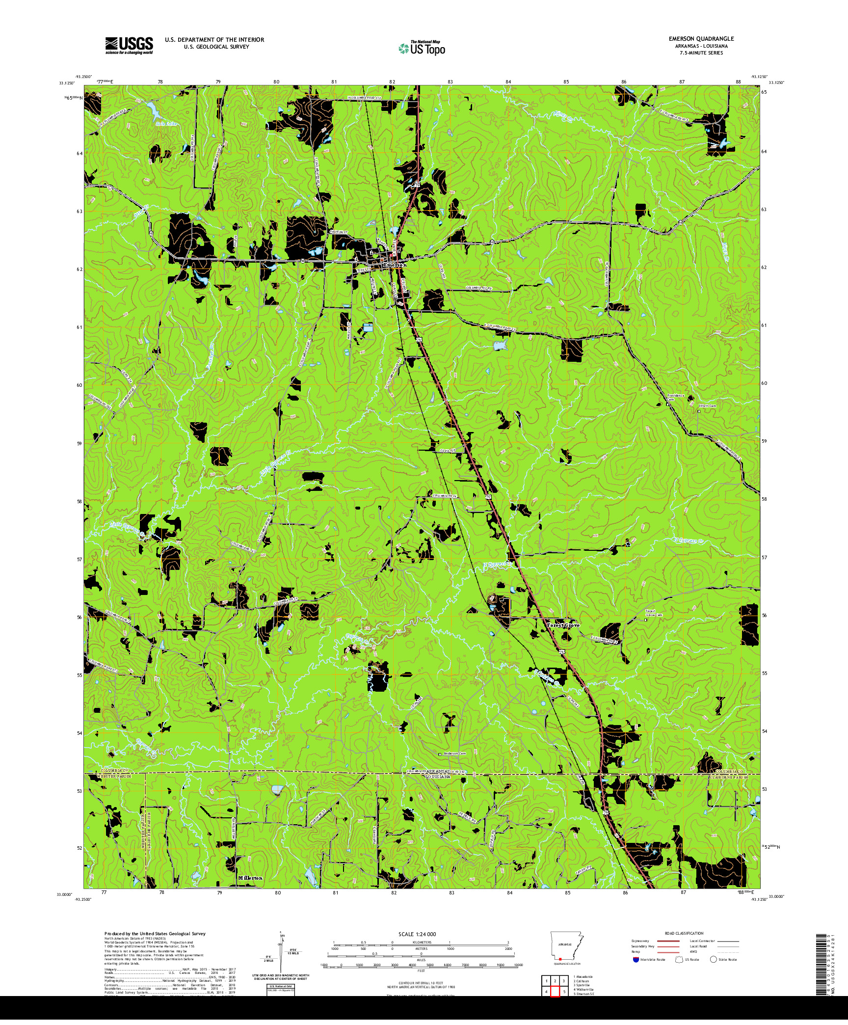 USGS US TOPO 7.5-MINUTE MAP FOR EMERSON, AR,LA 2020