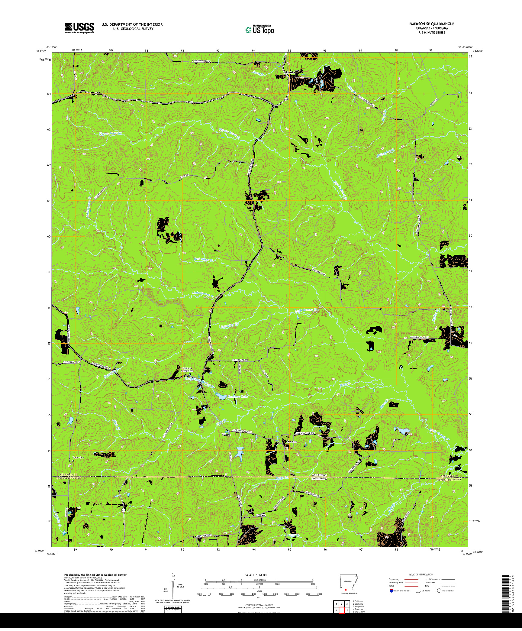 USGS US TOPO 7.5-MINUTE MAP FOR EMERSON SE, AR,LA 2020