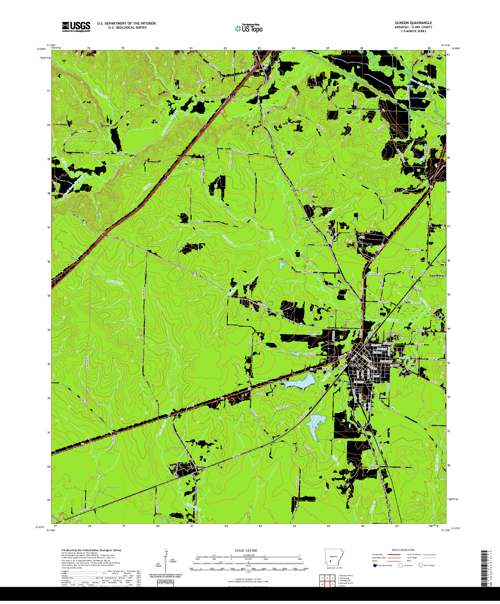 USGS US TOPO 7.5-MINUTE MAP FOR GURDON, AR 2020