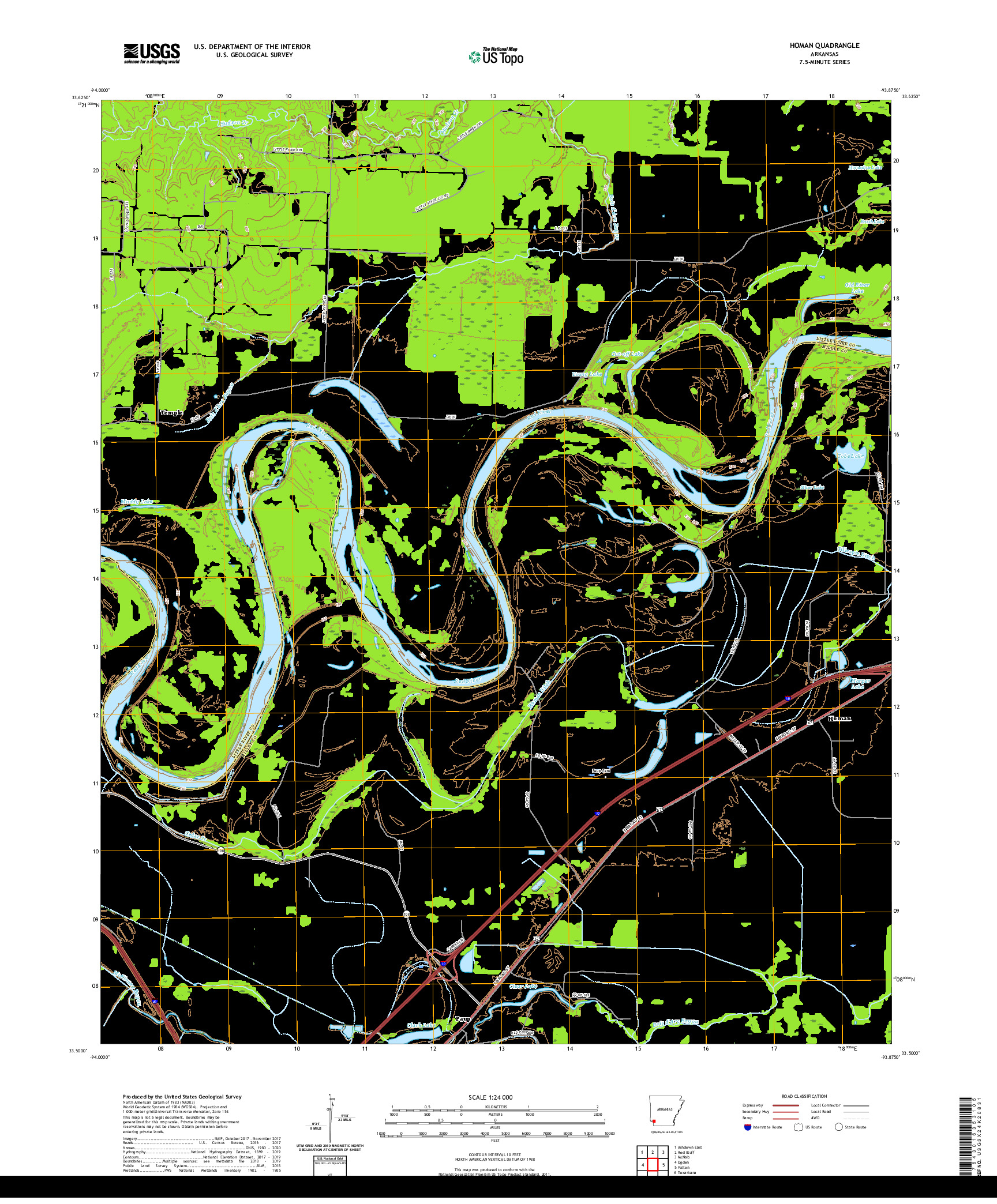 USGS US TOPO 7.5-MINUTE MAP FOR HOMAN, AR 2020