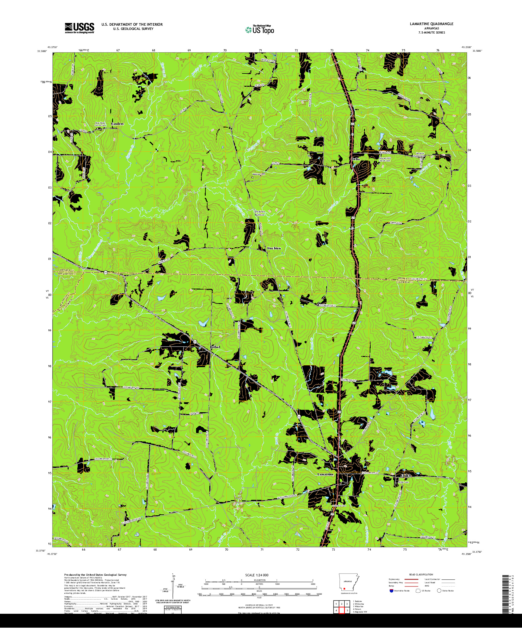 USGS US TOPO 7.5-MINUTE MAP FOR LAMARTINE, AR 2020