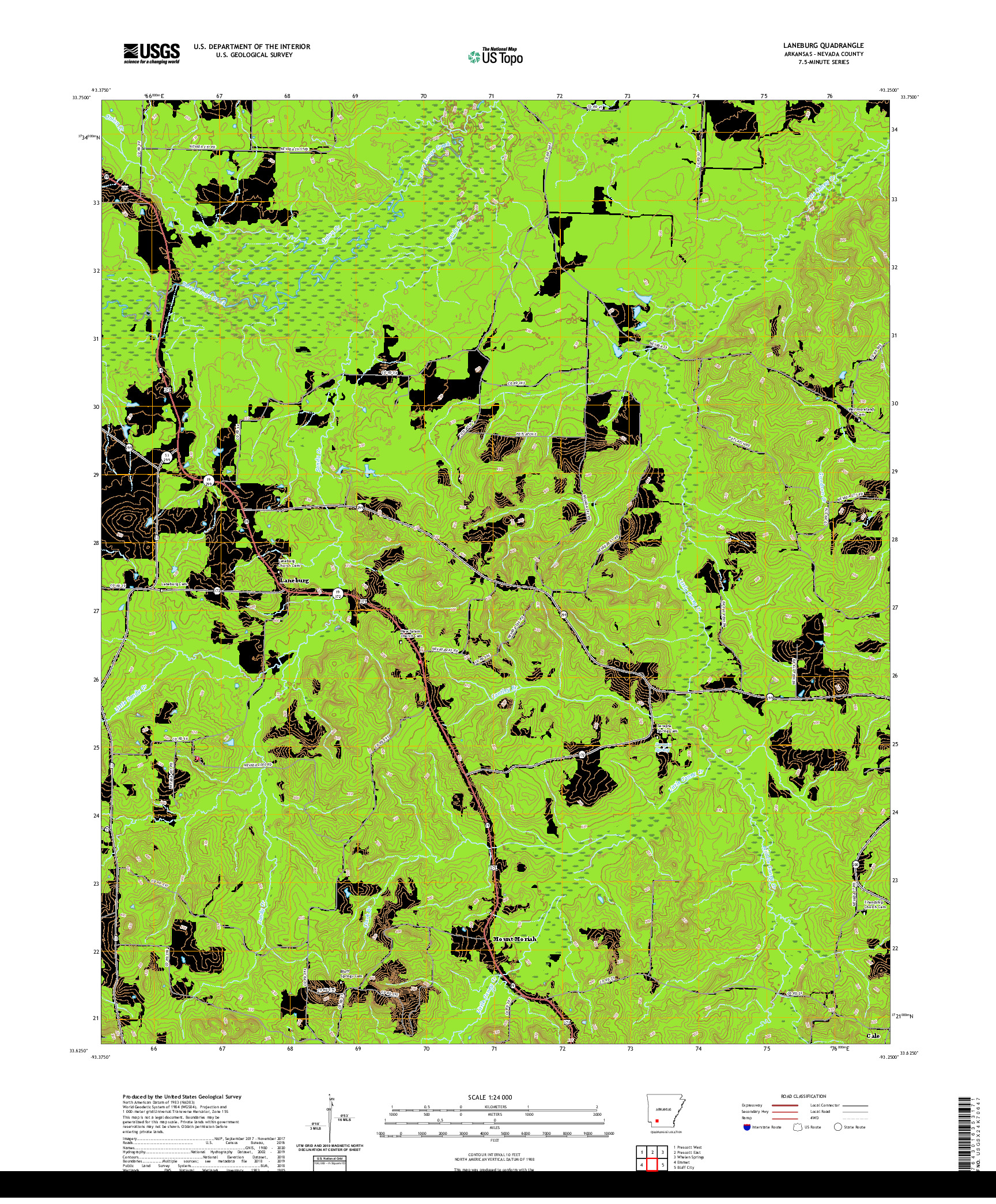 USGS US TOPO 7.5-MINUTE MAP FOR LANEBURG, AR 2020