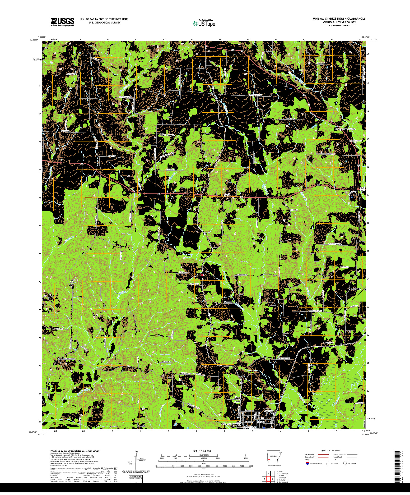 USGS US TOPO 7.5-MINUTE MAP FOR MINERAL SPRINGS NORTH, AR 2020