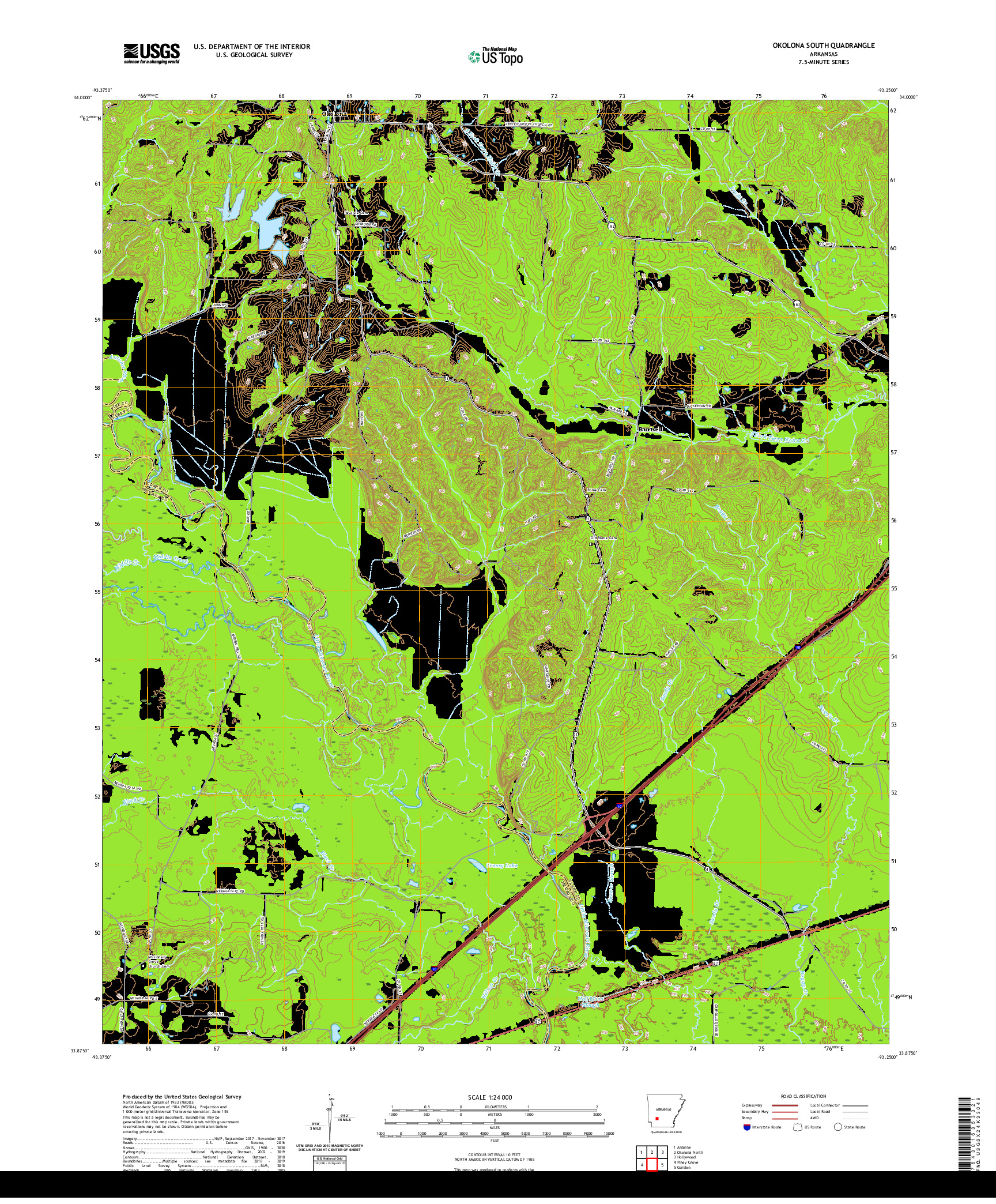 USGS US TOPO 7.5-MINUTE MAP FOR OKOLONA SOUTH, AR 2020