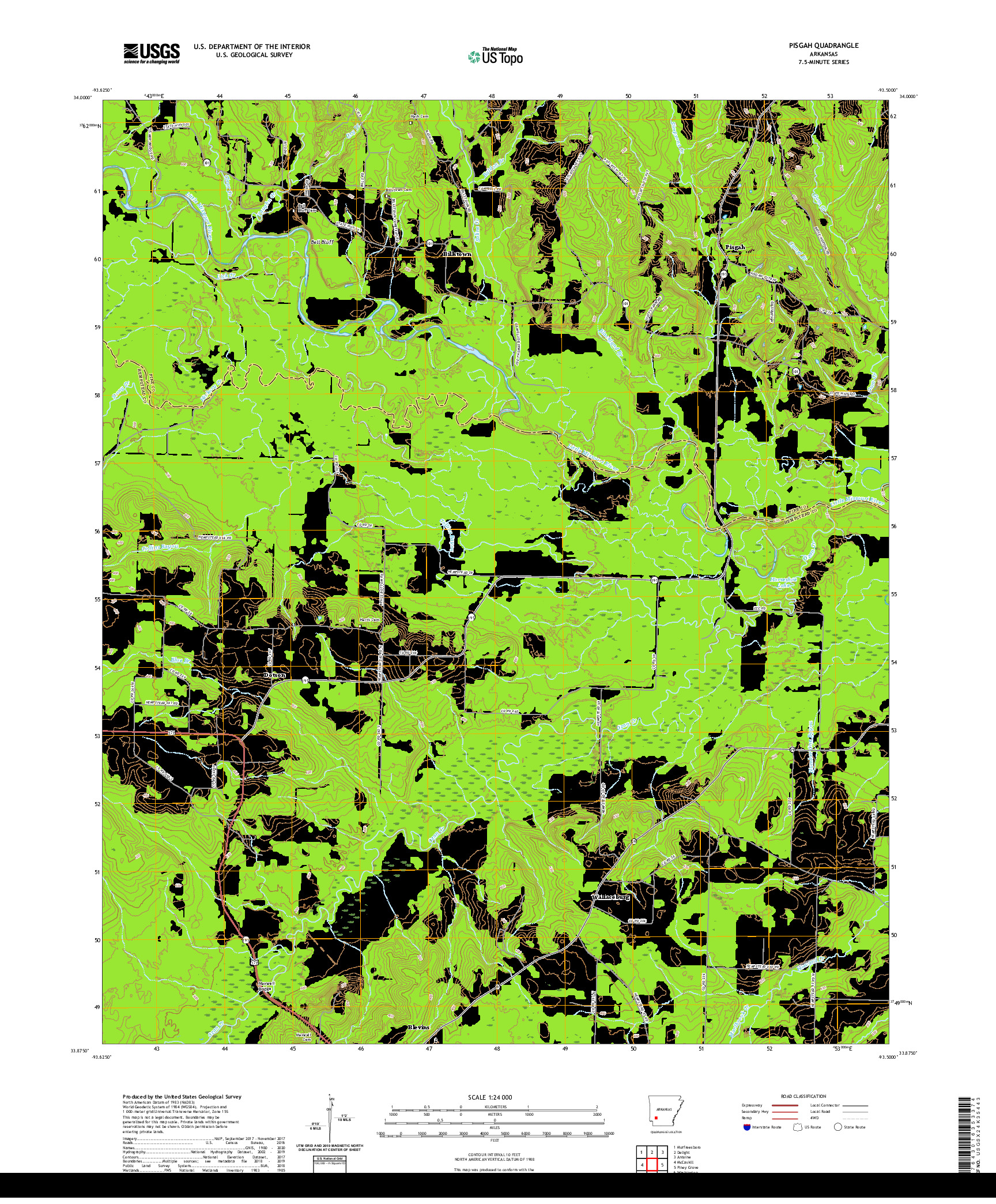 USGS US TOPO 7.5-MINUTE MAP FOR PISGAH, AR 2020