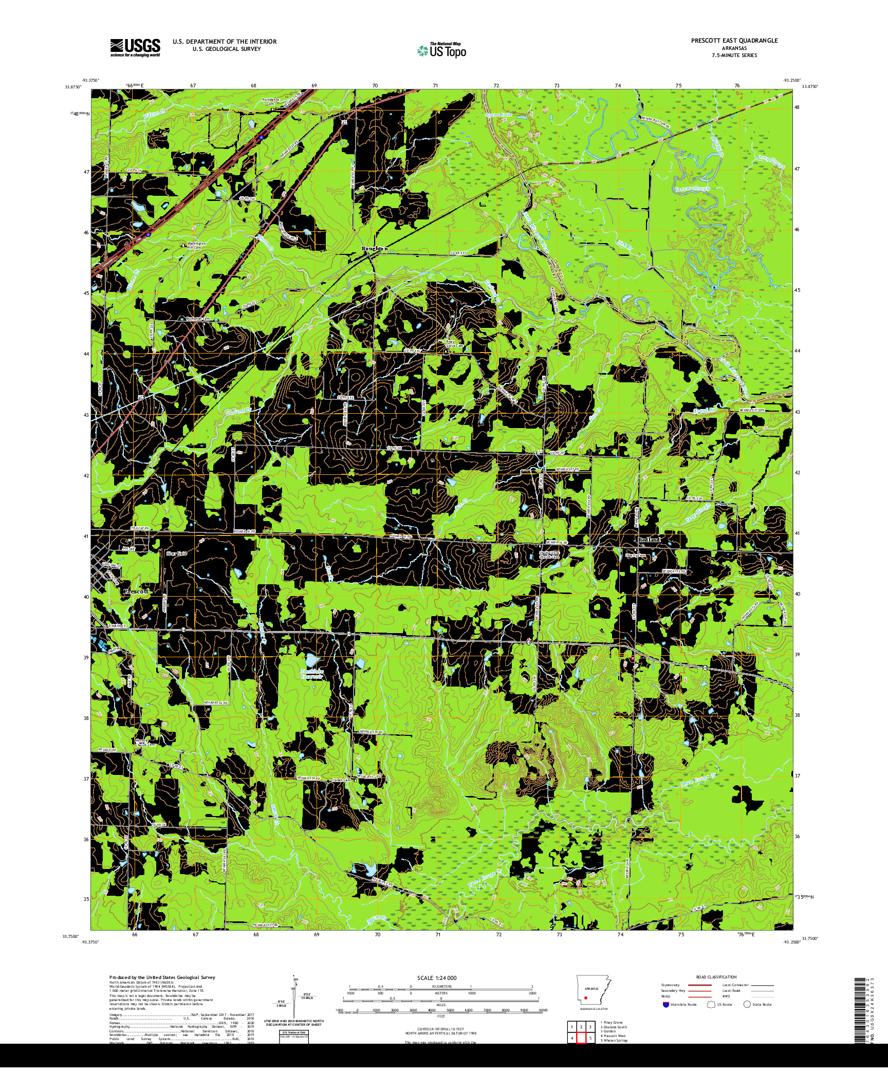 USGS US TOPO 7.5-MINUTE MAP FOR PRESCOTT EAST, AR 2020