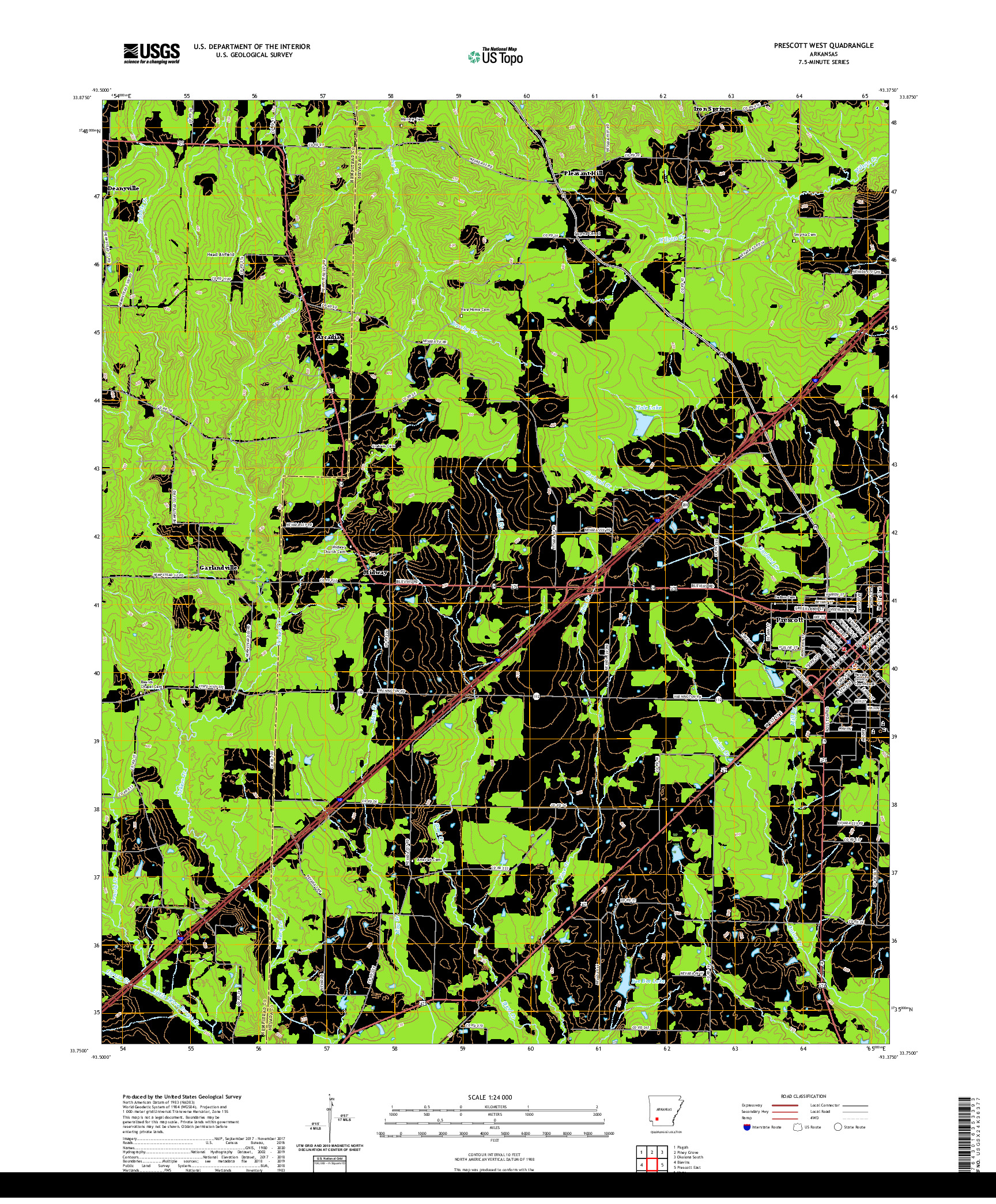 USGS US TOPO 7.5-MINUTE MAP FOR PRESCOTT WEST, AR 2020