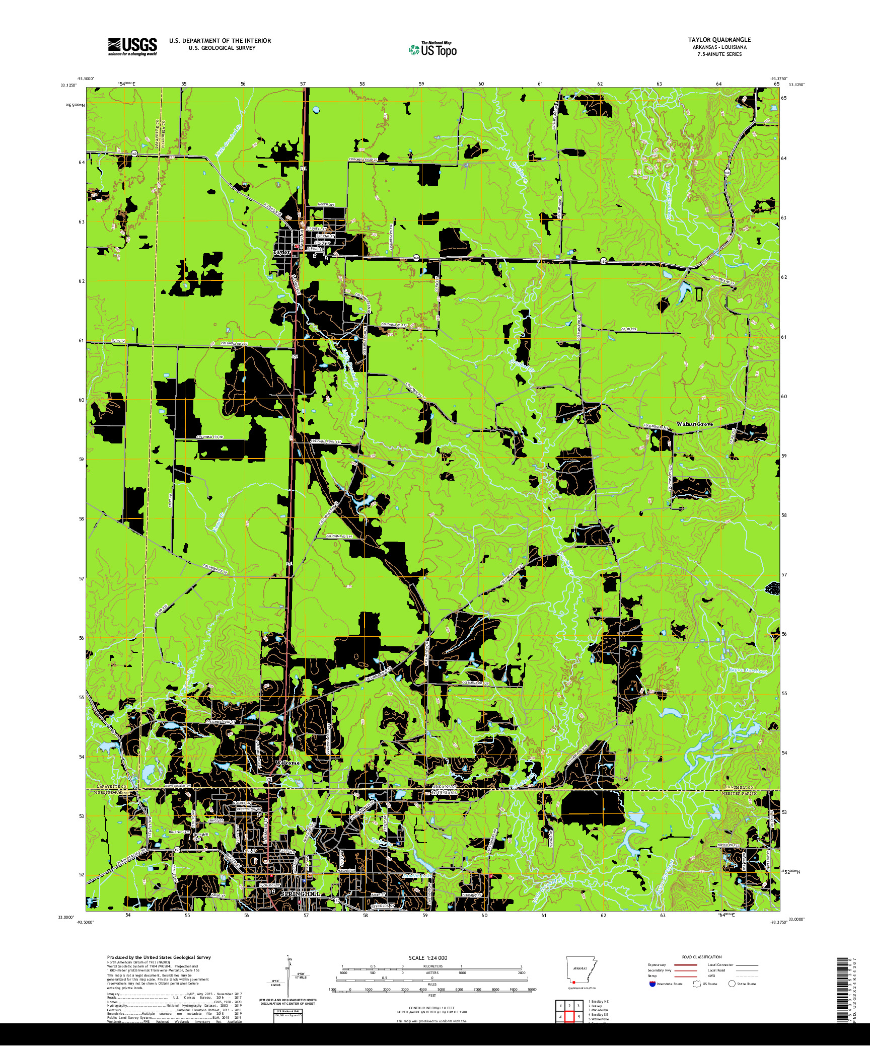 USGS US TOPO 7.5-MINUTE MAP FOR TAYLOR, AR,LA 2020