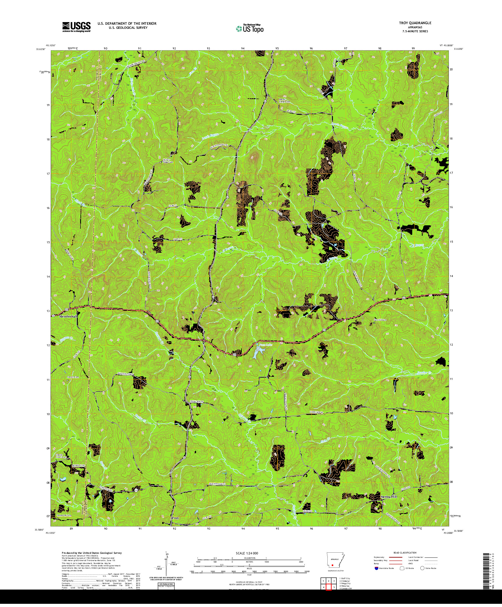 USGS US TOPO 7.5-MINUTE MAP FOR TROY, AR 2020