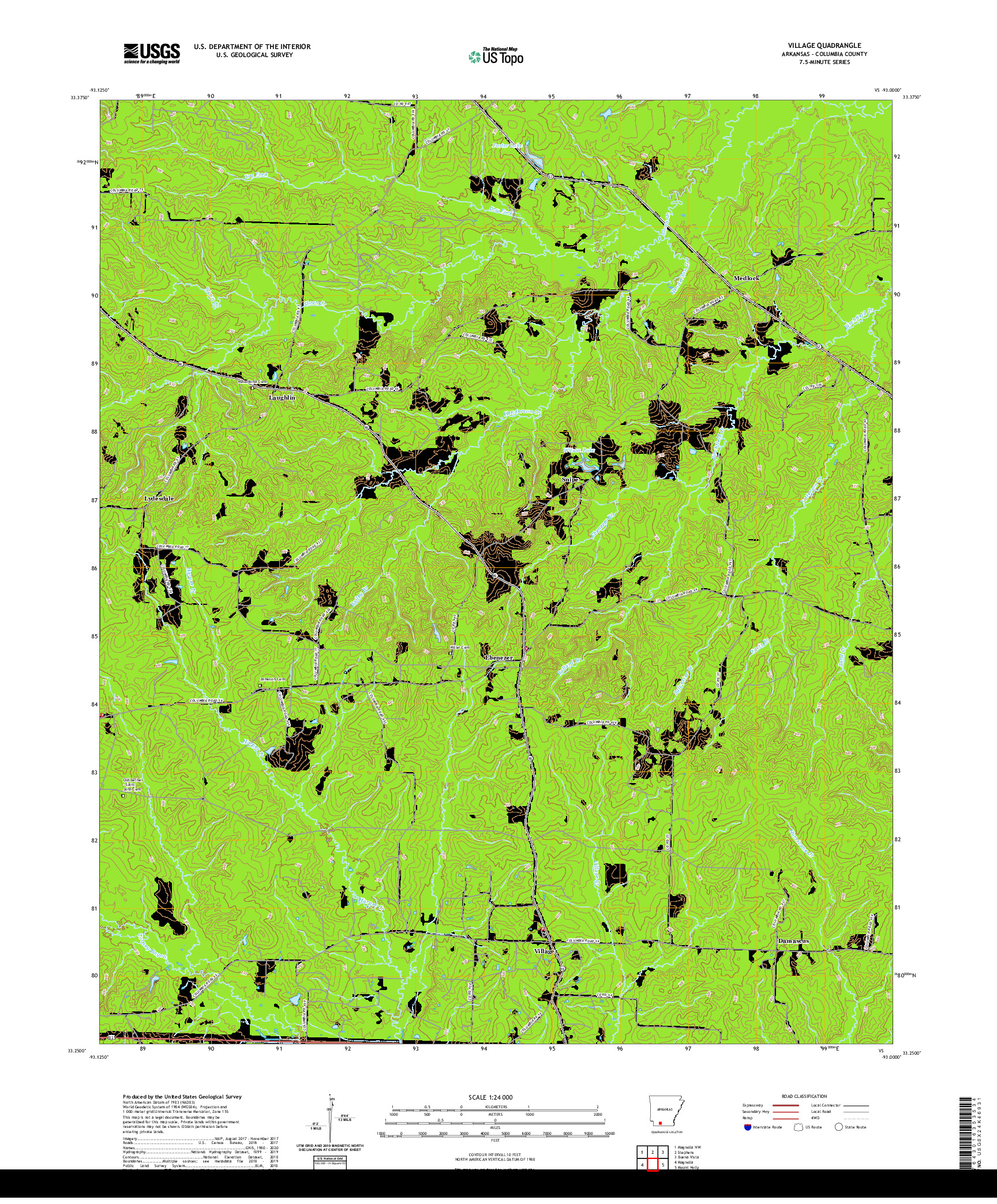 USGS US TOPO 7.5-MINUTE MAP FOR VILLAGE, AR 2020