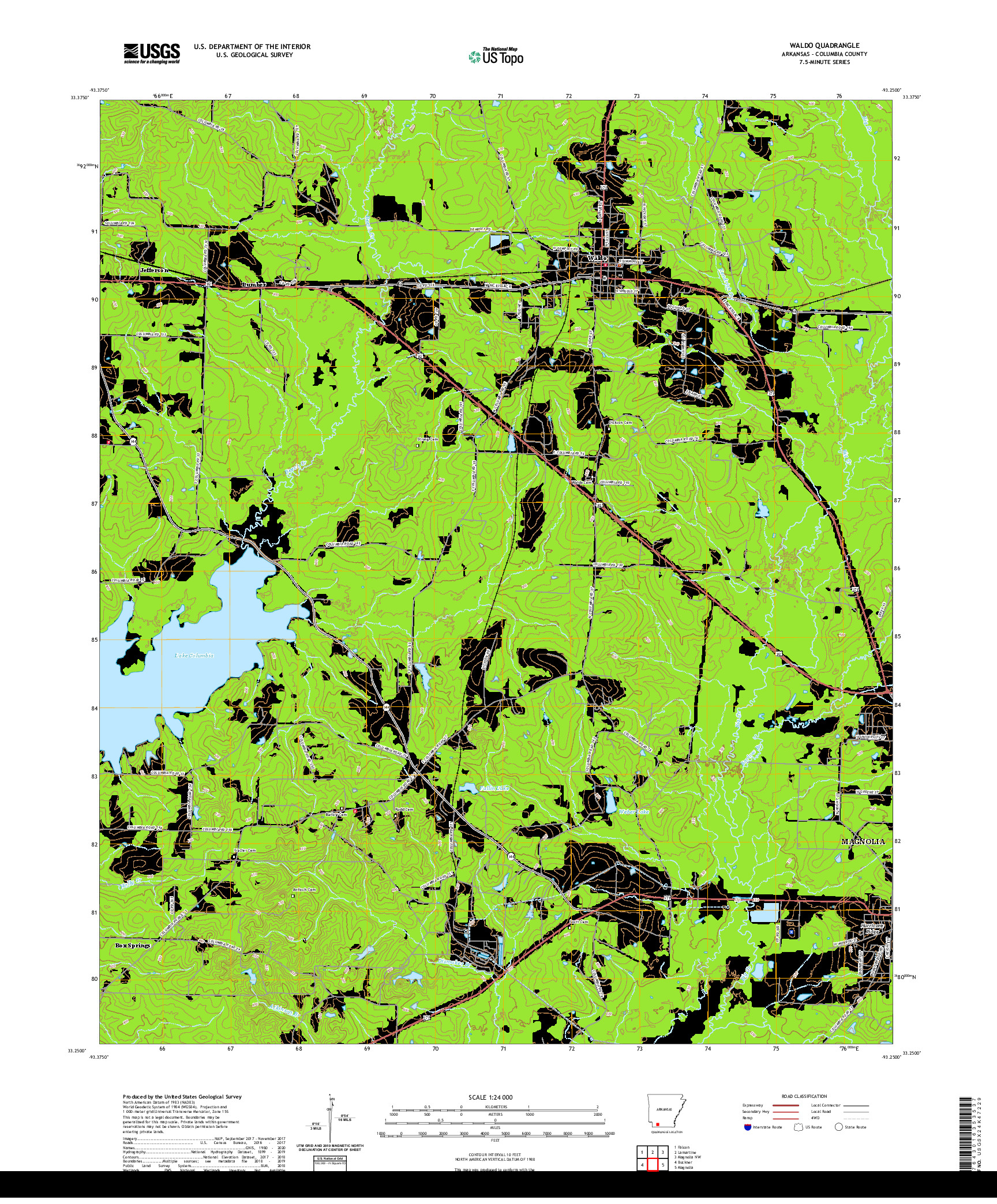 USGS US TOPO 7.5-MINUTE MAP FOR WALDO, AR 2020