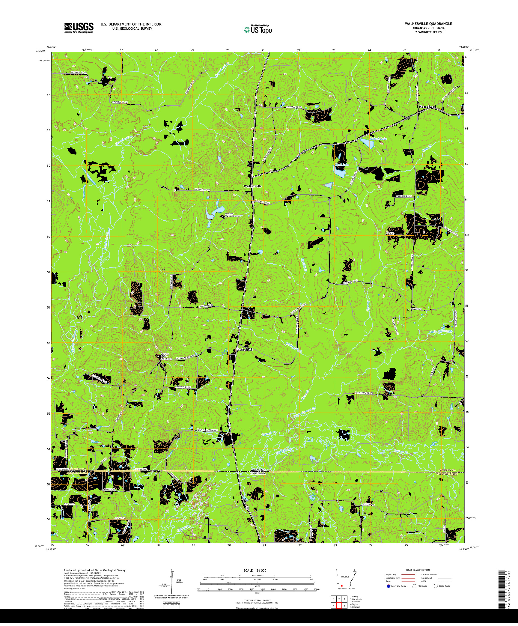 USGS US TOPO 7.5-MINUTE MAP FOR WALKERVILLE, AR,LA 2020