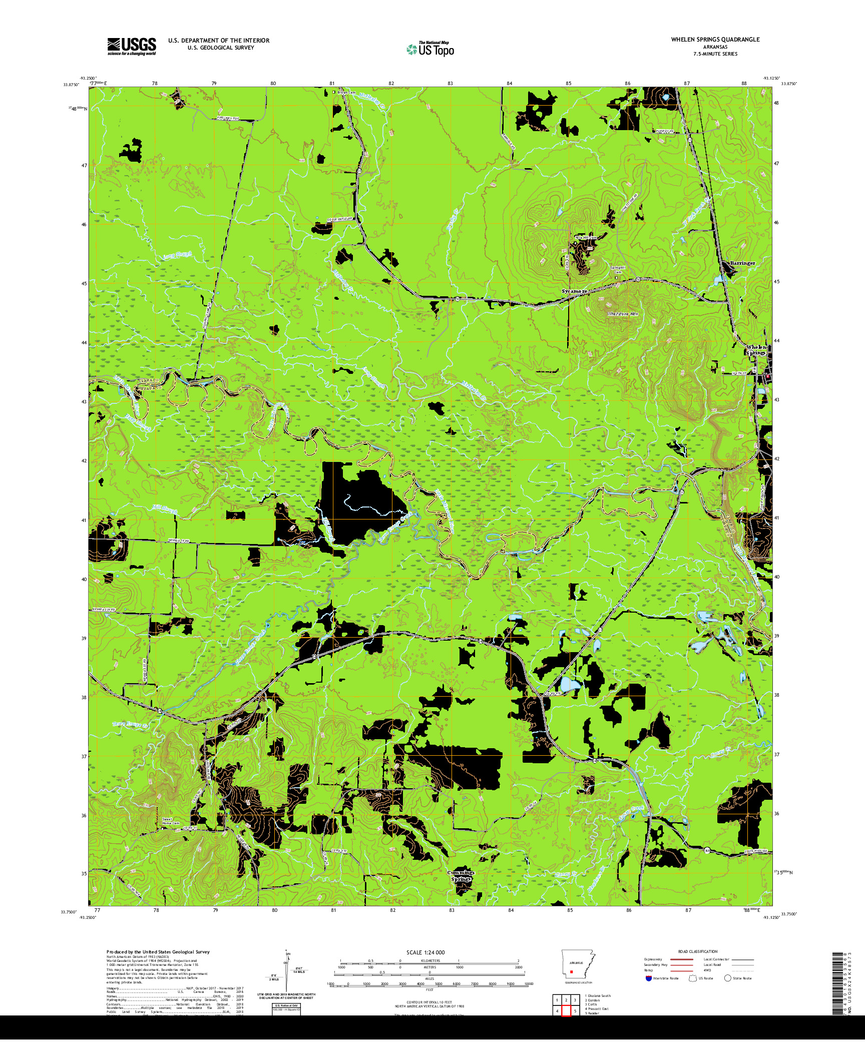 USGS US TOPO 7.5-MINUTE MAP FOR WHELEN SPRINGS, AR 2020