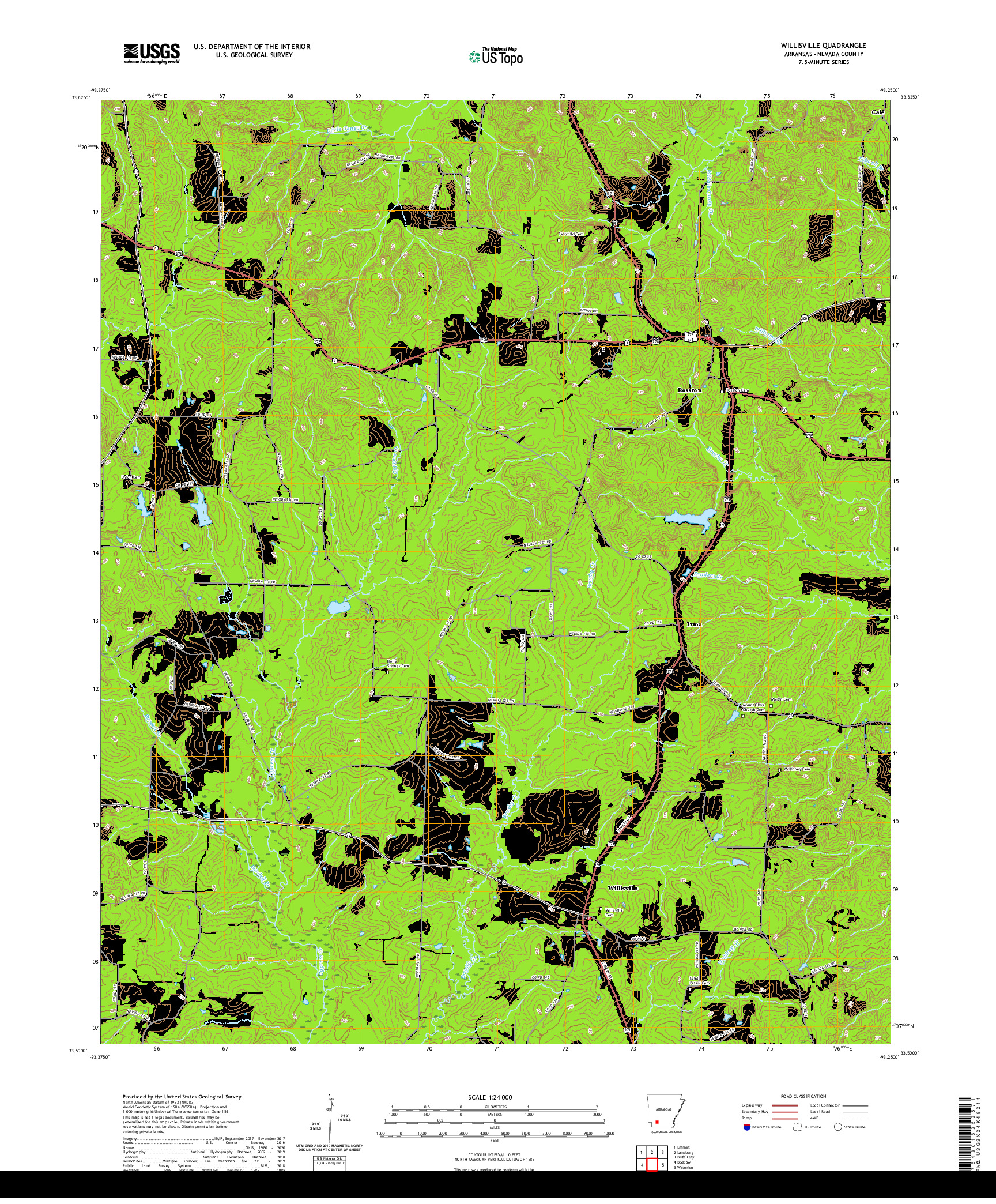 USGS US TOPO 7.5-MINUTE MAP FOR WILLISVILLE, AR 2020