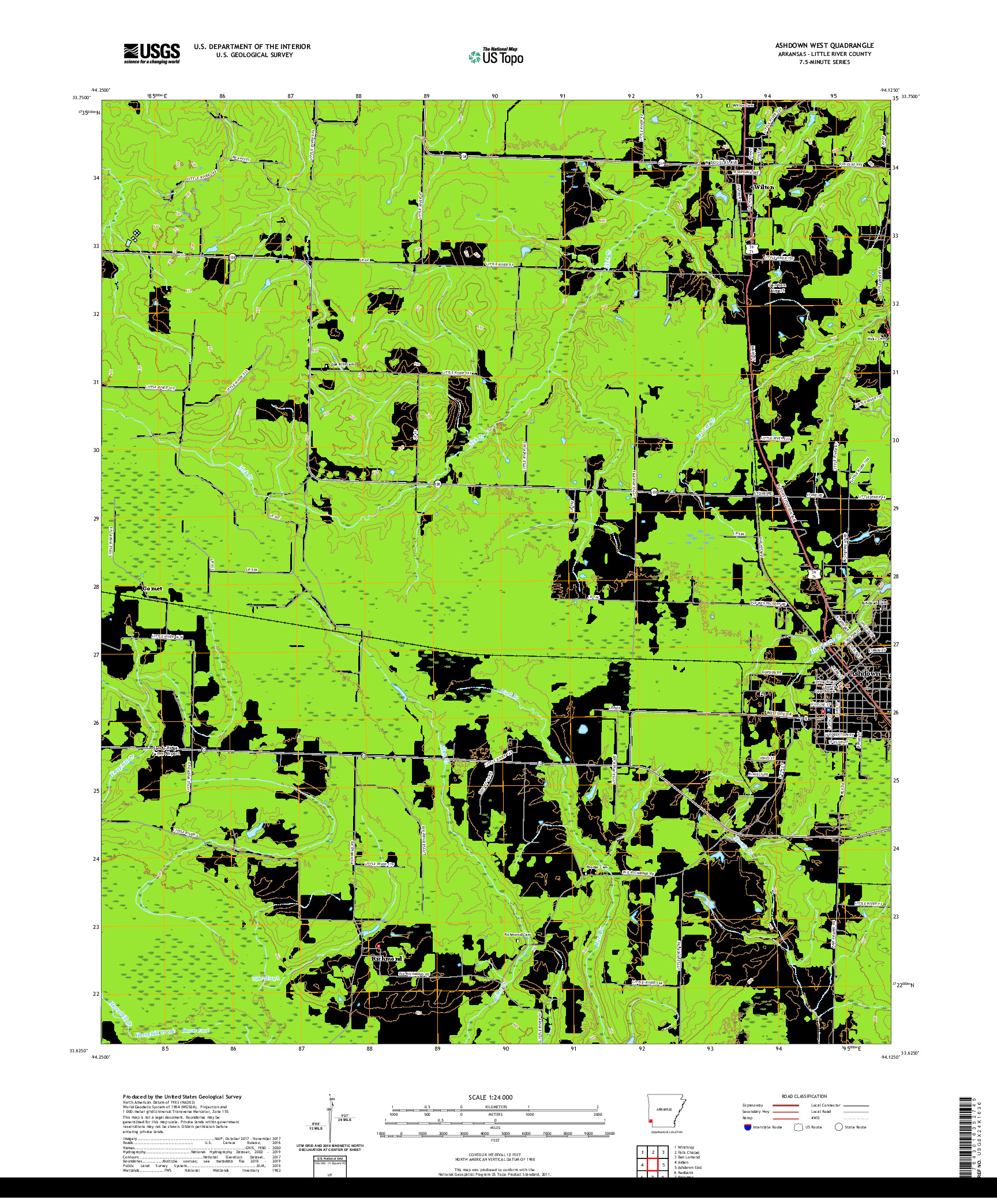 USGS US TOPO 7.5-MINUTE MAP FOR ASHDOWN WEST, AR 2020