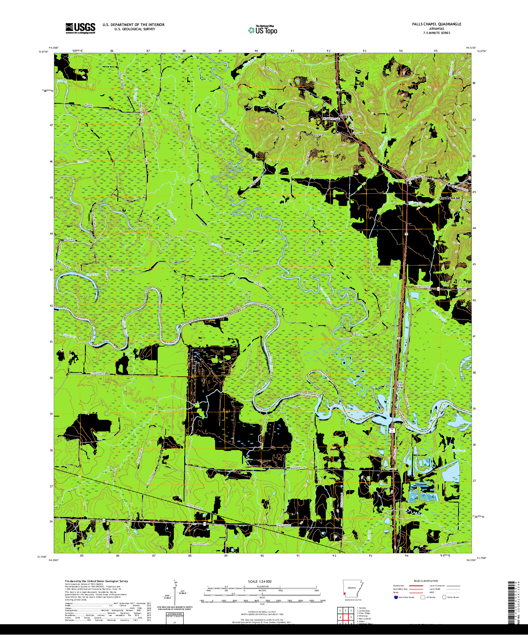 USGS US TOPO 7.5-MINUTE MAP FOR FALLS CHAPEL, AR 2020