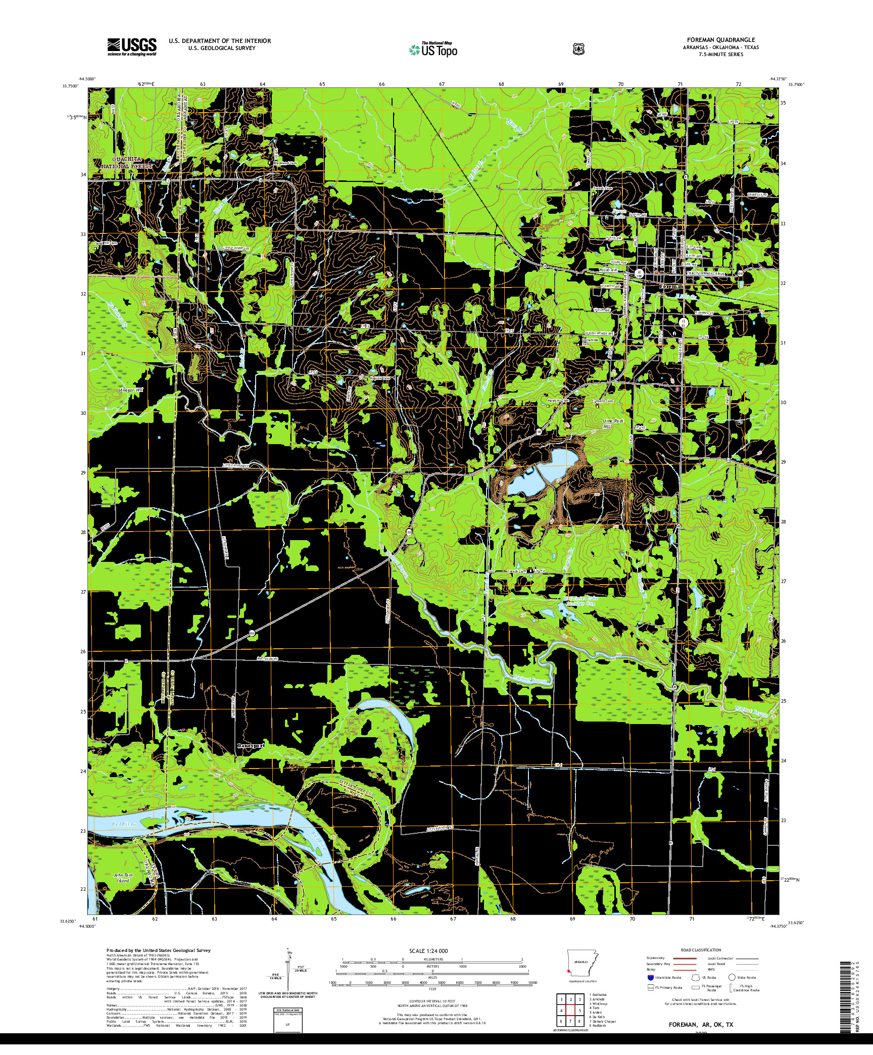 USGS US TOPO 7.5-MINUTE MAP FOR FOREMAN, AR,OK,TX 2020