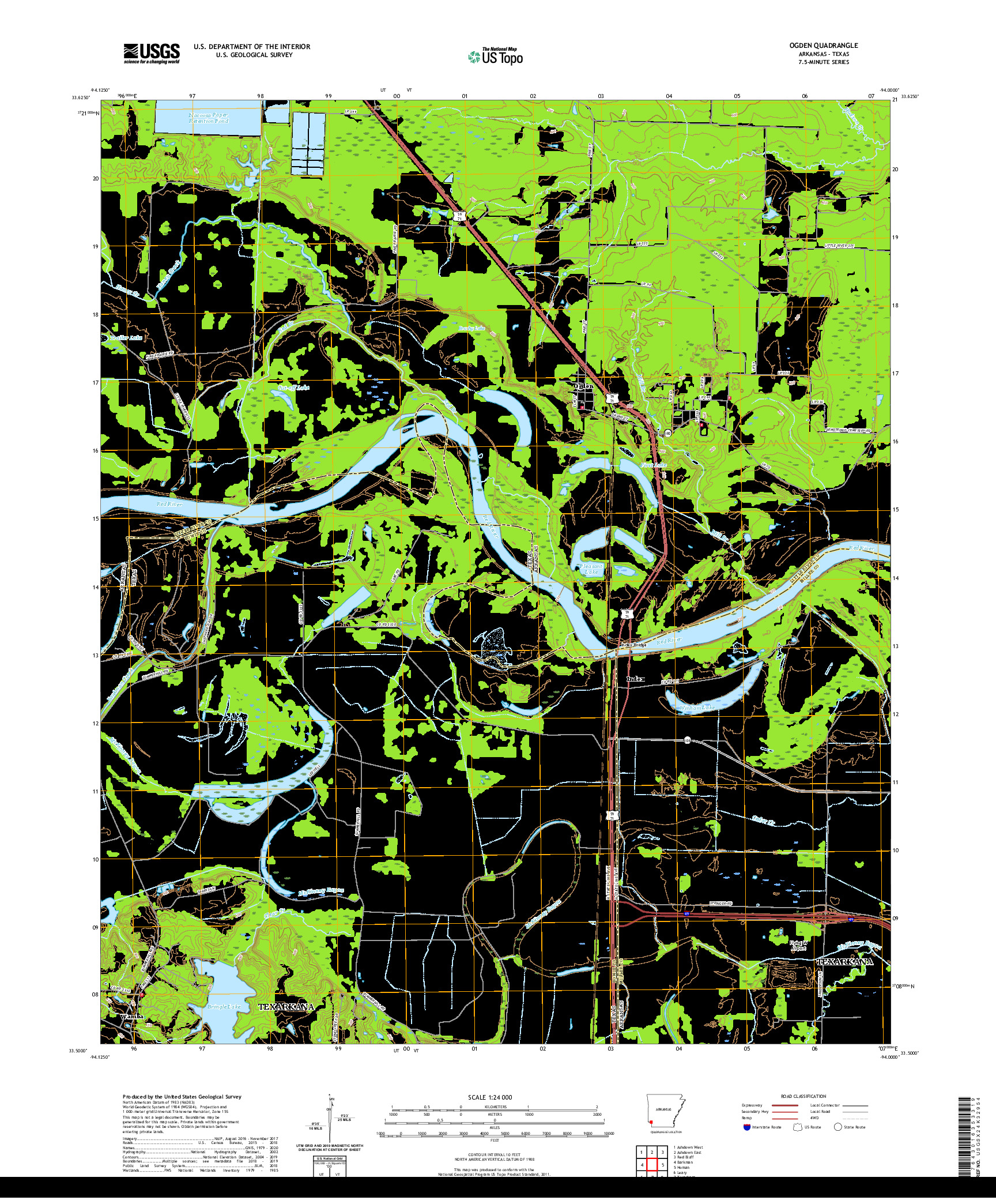 USGS US TOPO 7.5-MINUTE MAP FOR OGDEN, AR,TX 2020