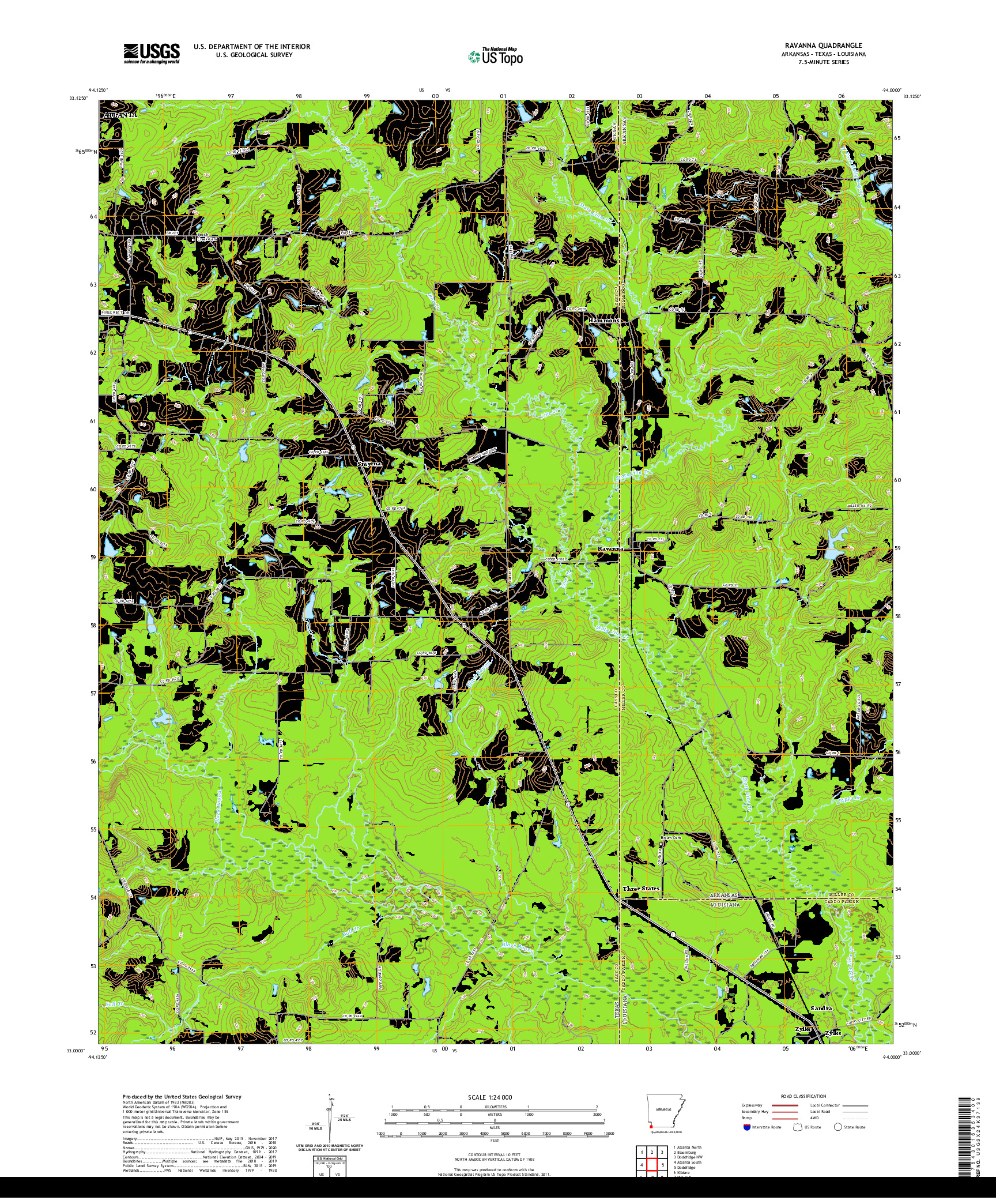 USGS US TOPO 7.5-MINUTE MAP FOR RAVANNA, AR,TX,LA 2020