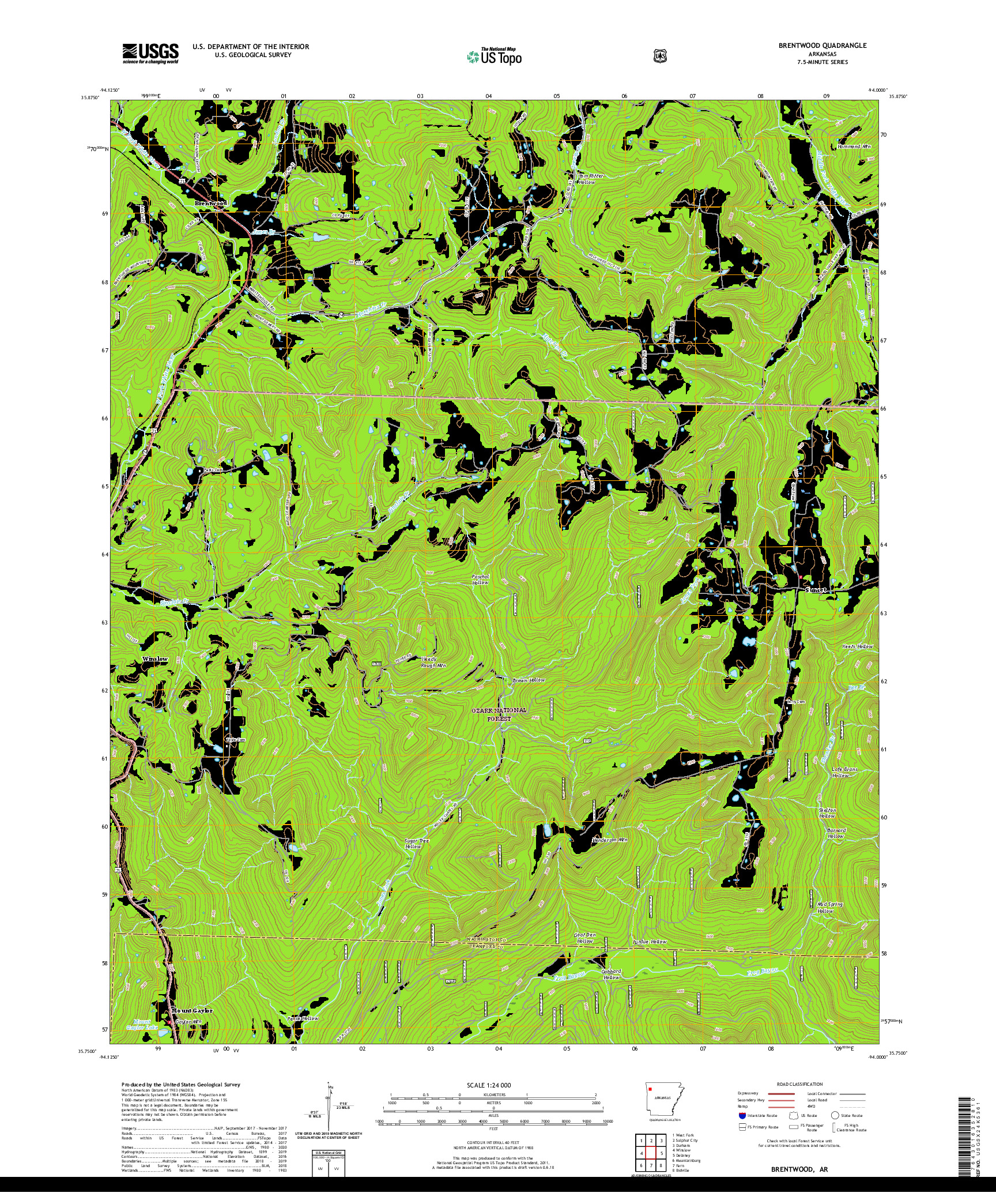 USGS US TOPO 7.5-MINUTE MAP FOR BRENTWOOD, AR 2020