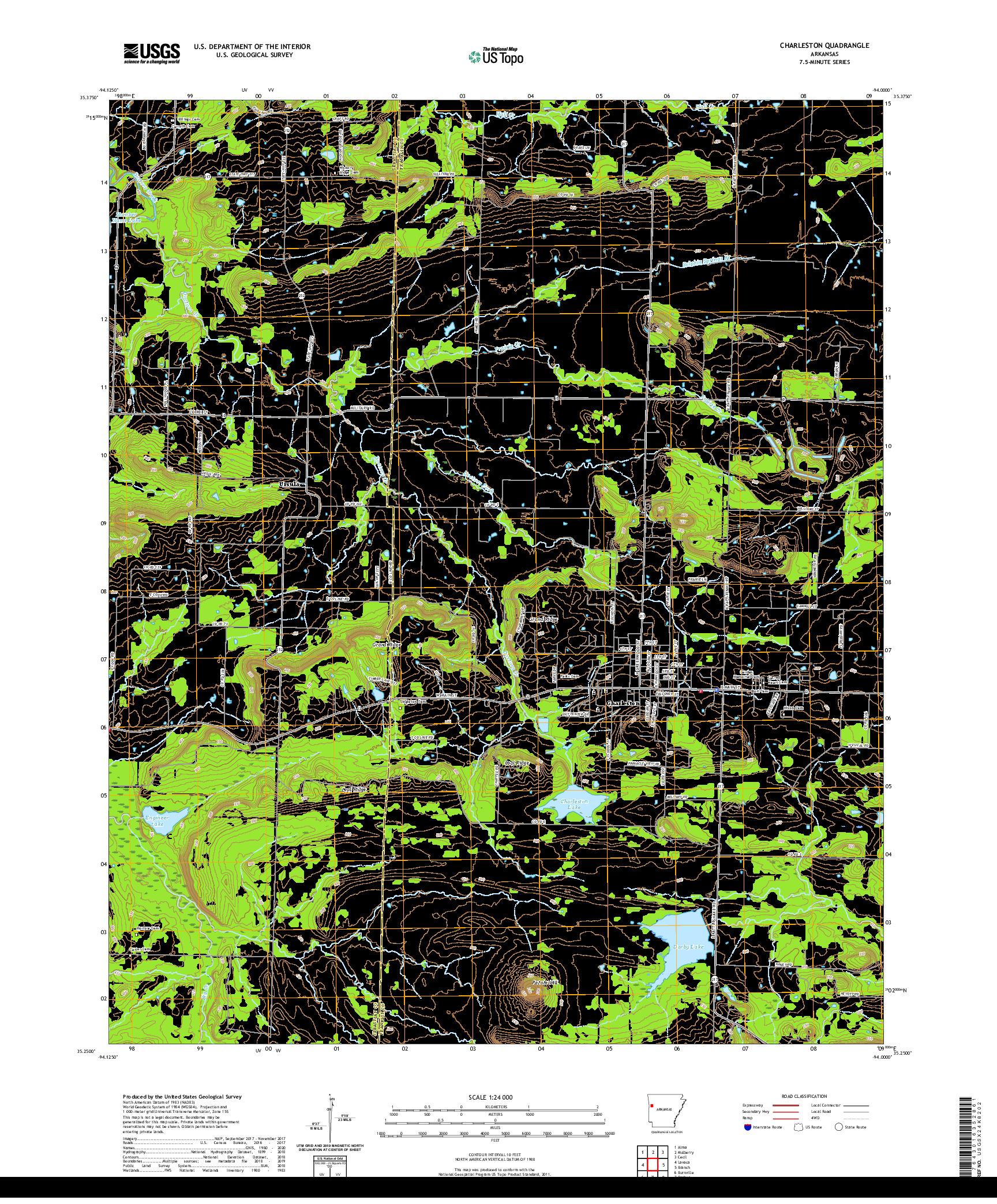 USGS US TOPO 7.5-MINUTE MAP FOR CHARLESTON, AR 2020