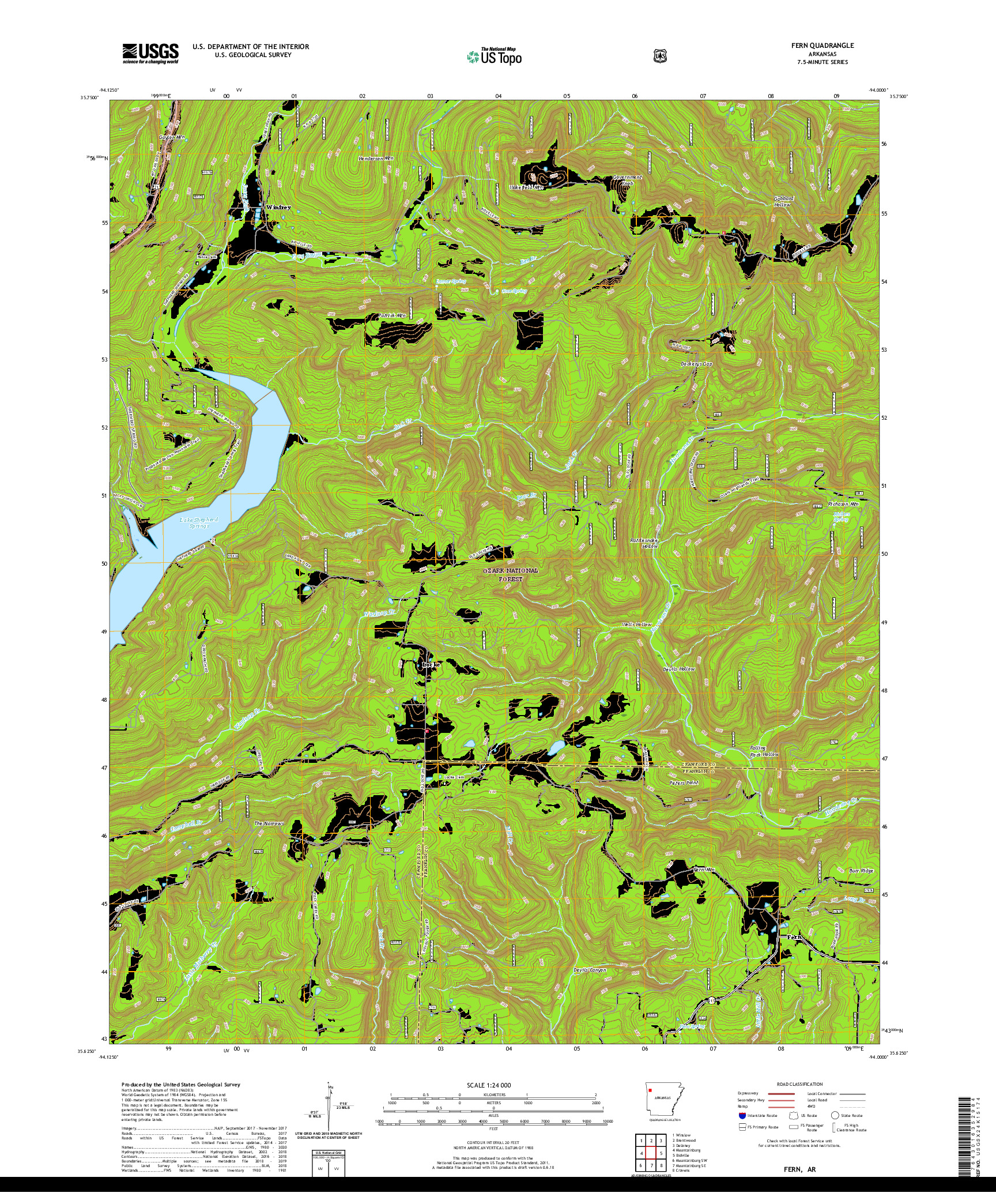 USGS US TOPO 7.5-MINUTE MAP FOR FERN, AR 2020