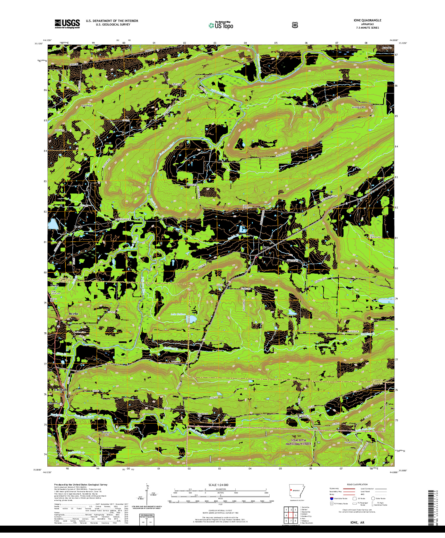 USGS US TOPO 7.5-MINUTE MAP FOR IONE, AR 2020