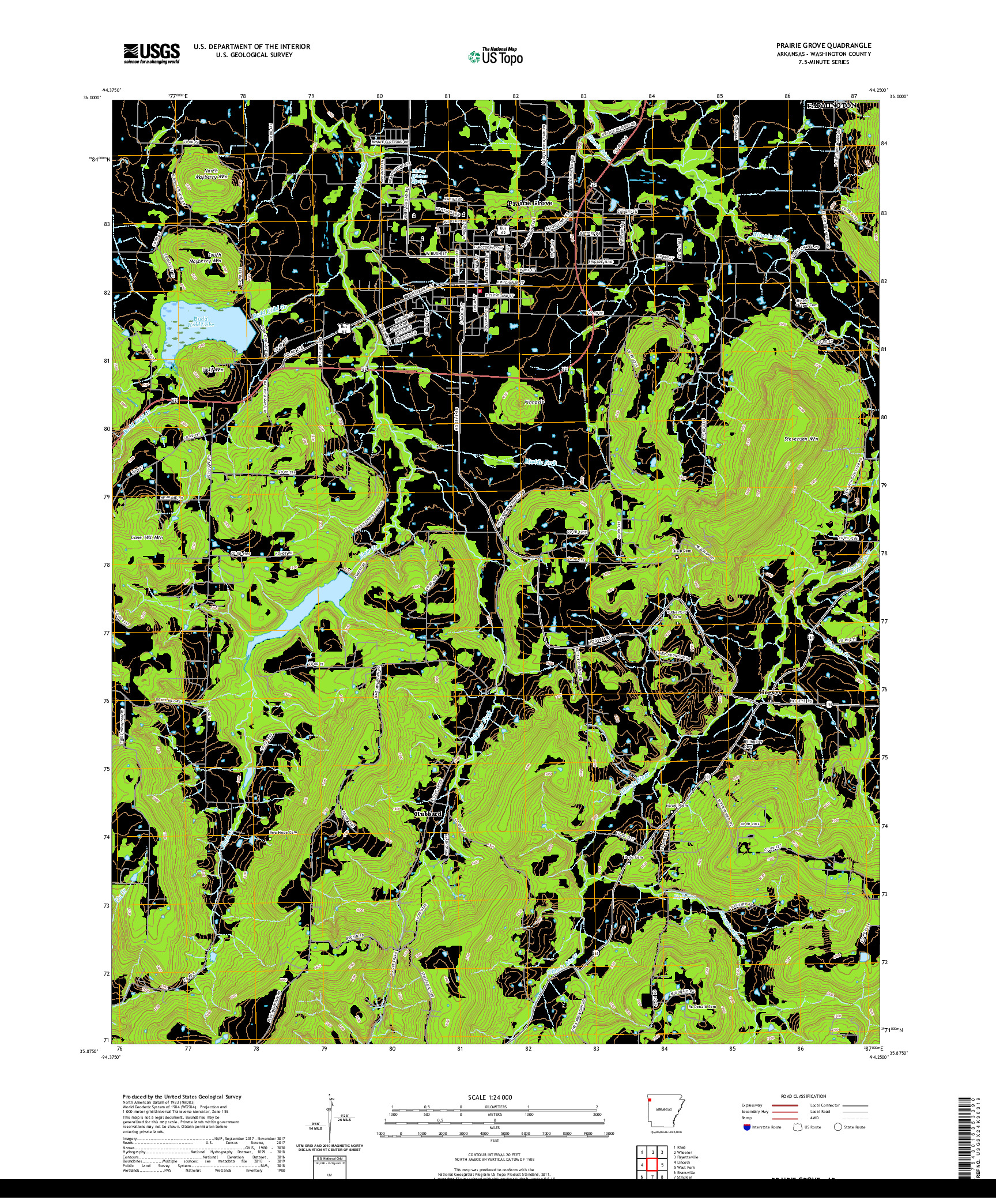 USGS US TOPO 7.5-MINUTE MAP FOR PRAIRIE GROVE, AR 2020