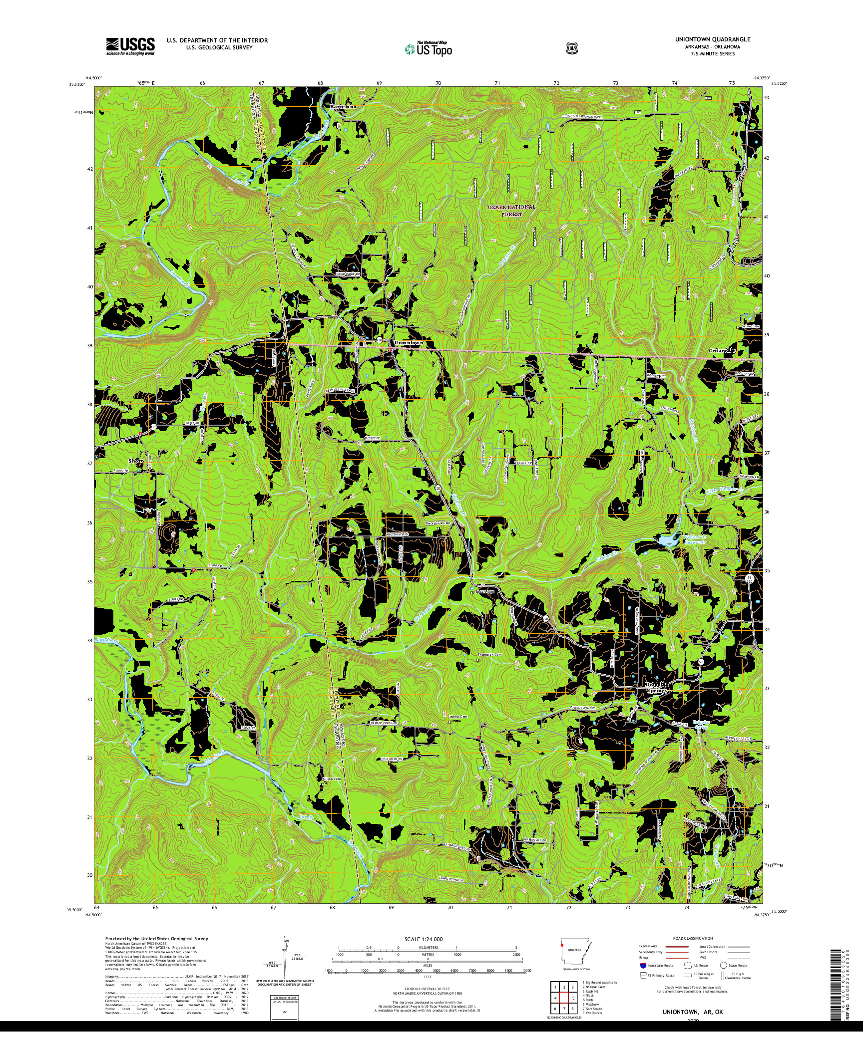 USGS US TOPO 7.5-MINUTE MAP FOR UNIONTOWN, AR,OK 2020