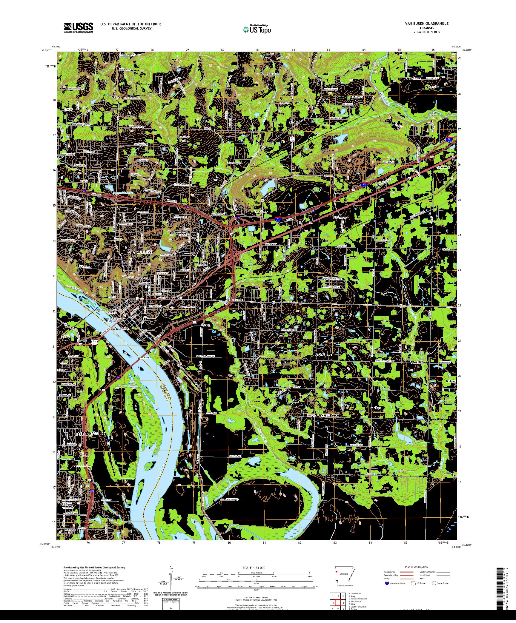 USGS US TOPO 7.5-MINUTE MAP FOR VAN BUREN, AR 2020
