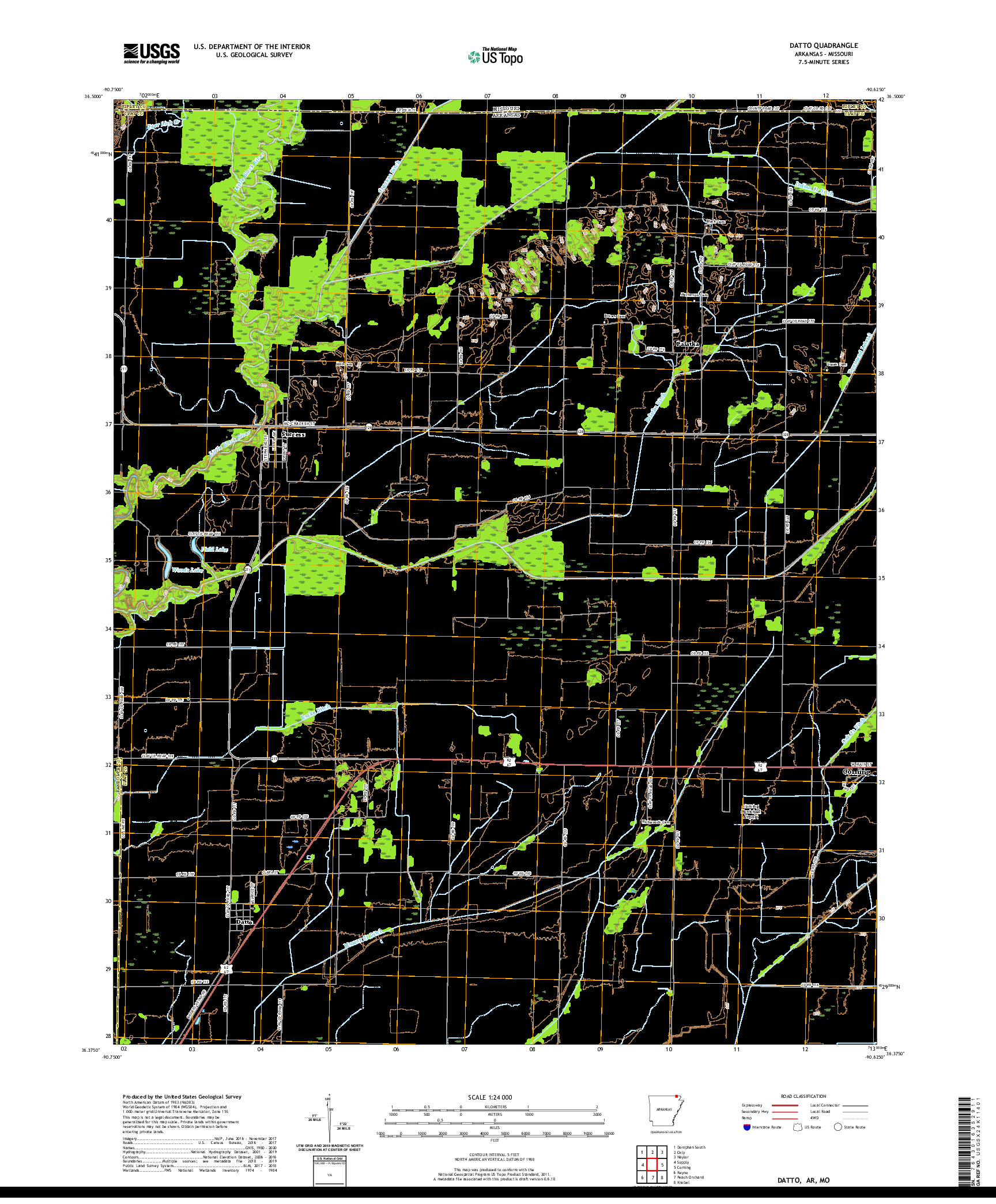 USGS US TOPO 7.5-MINUTE MAP FOR DATTO, AR,MO 2020