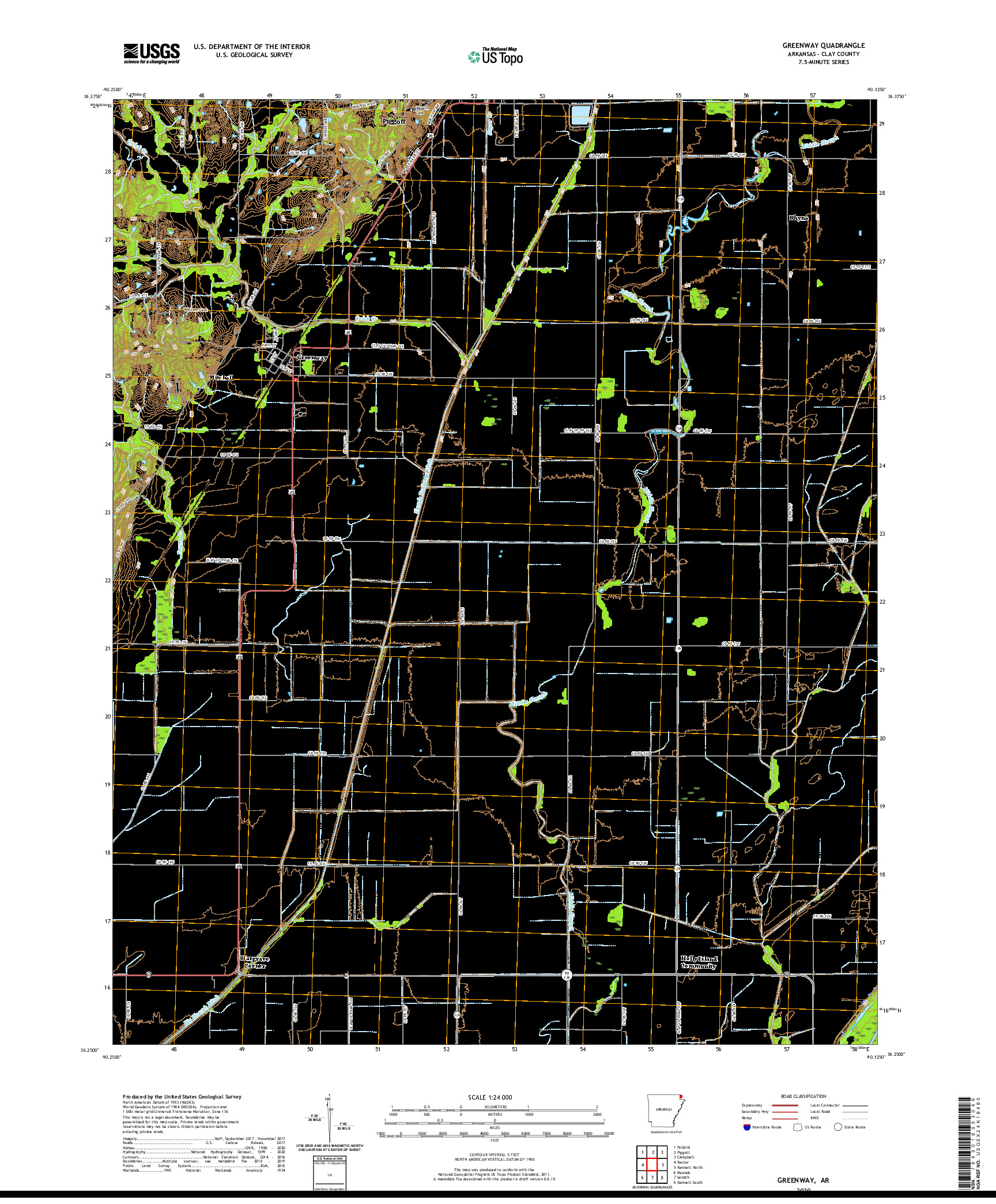 USGS US TOPO 7.5-MINUTE MAP FOR GREENWAY, AR 2020