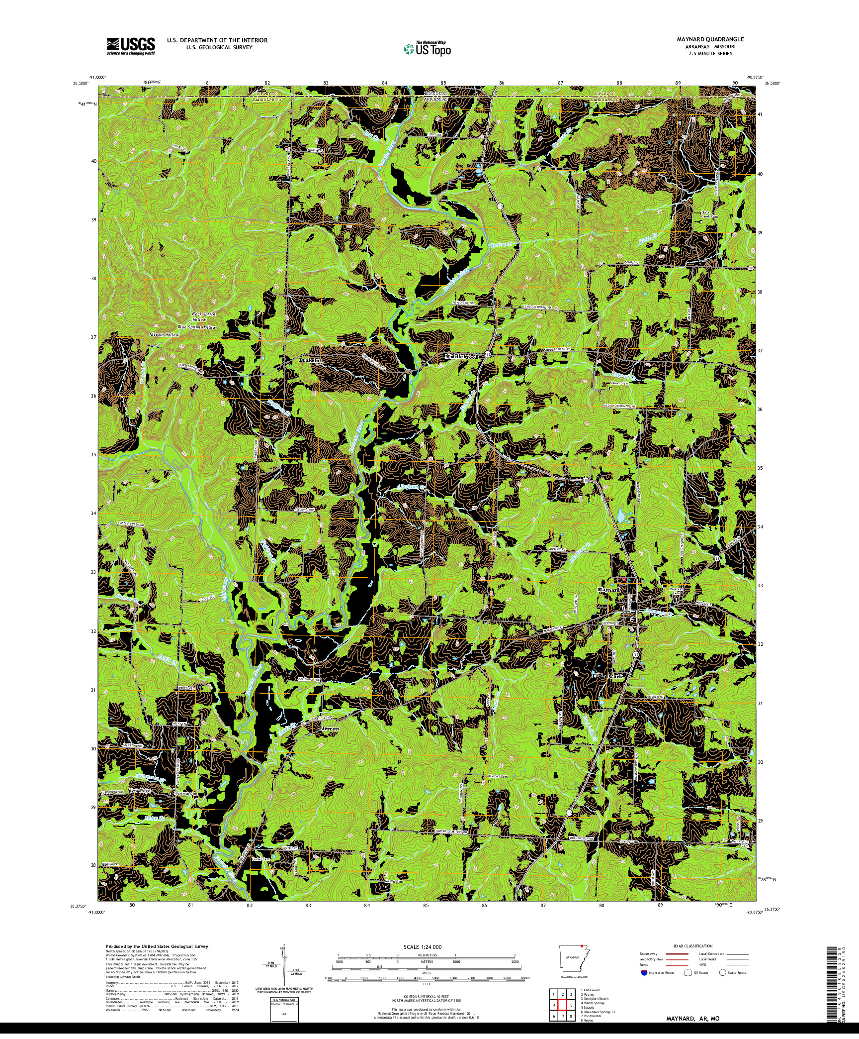 USGS US TOPO 7.5-MINUTE MAP FOR MAYNARD, AR,MO 2020