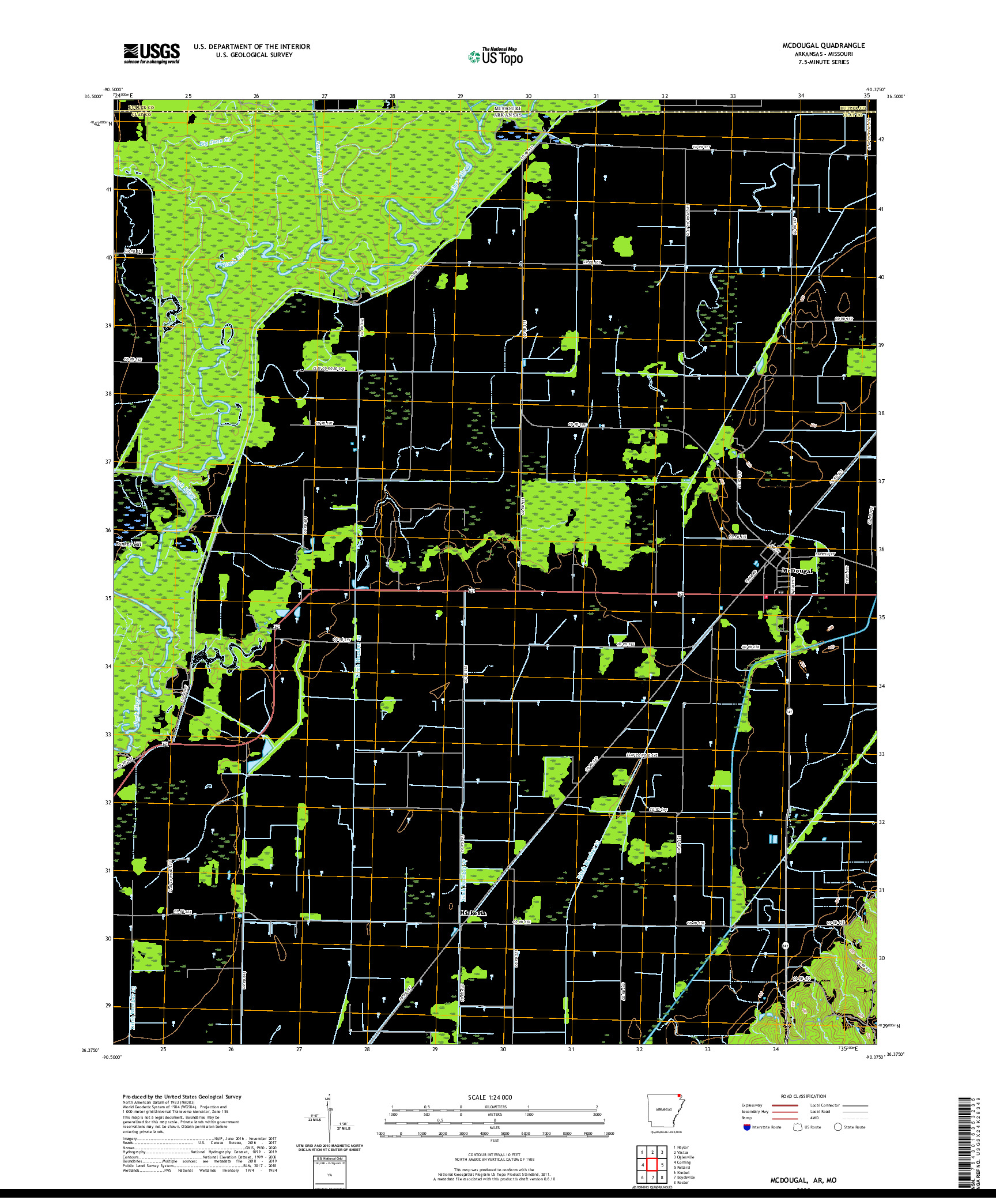 USGS US TOPO 7.5-MINUTE MAP FOR MCDOUGAL, AR,MO 2020