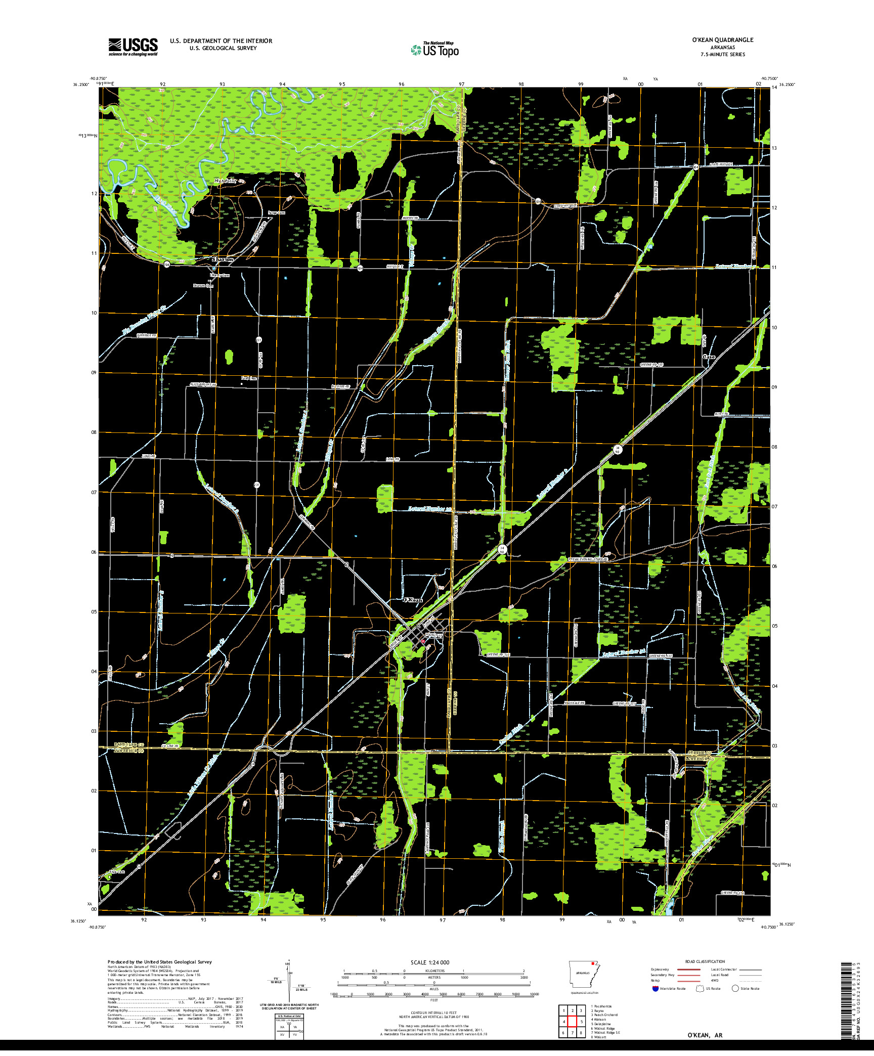 USGS US TOPO 7.5-MINUTE MAP FOR O'KEAN, AR 2020