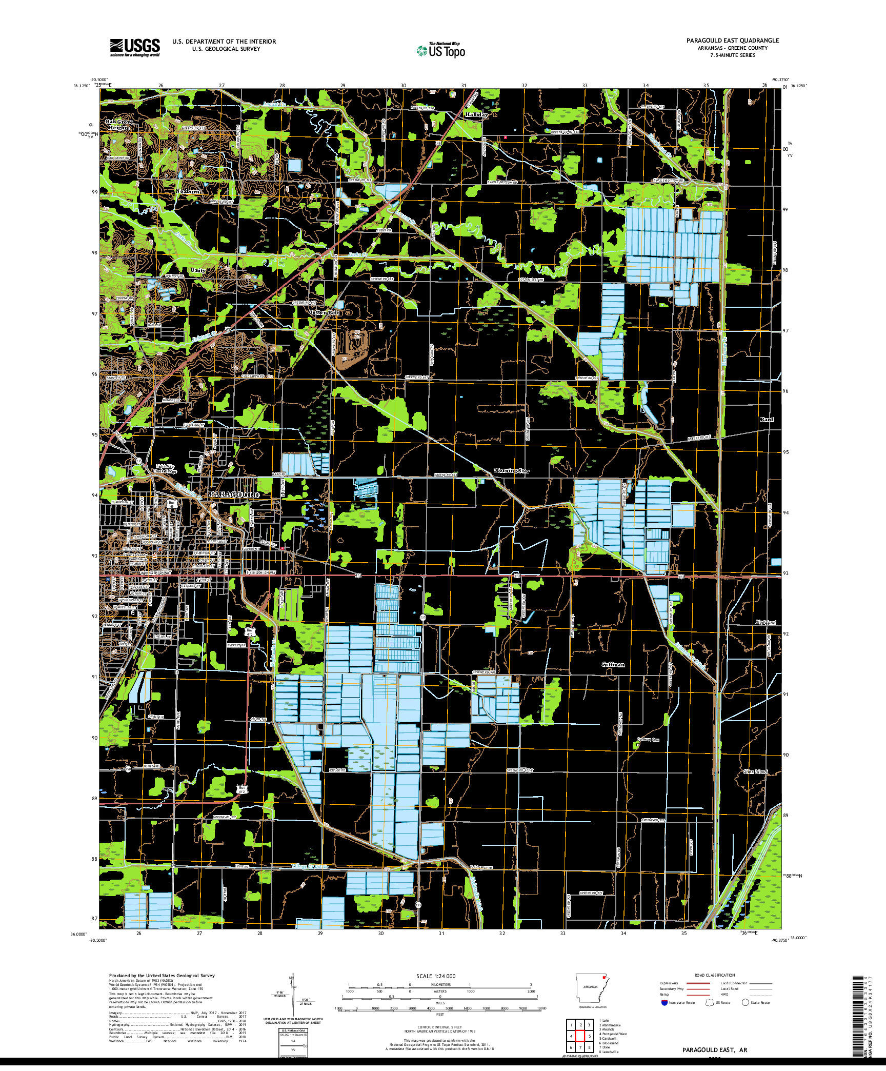 USGS US TOPO 7.5-MINUTE MAP FOR PARAGOULD EAST, AR 2020