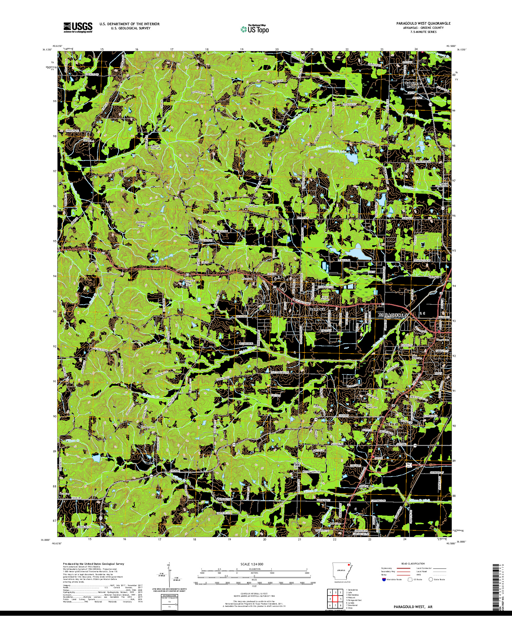 USGS US TOPO 7.5-MINUTE MAP FOR PARAGOULD WEST, AR 2020